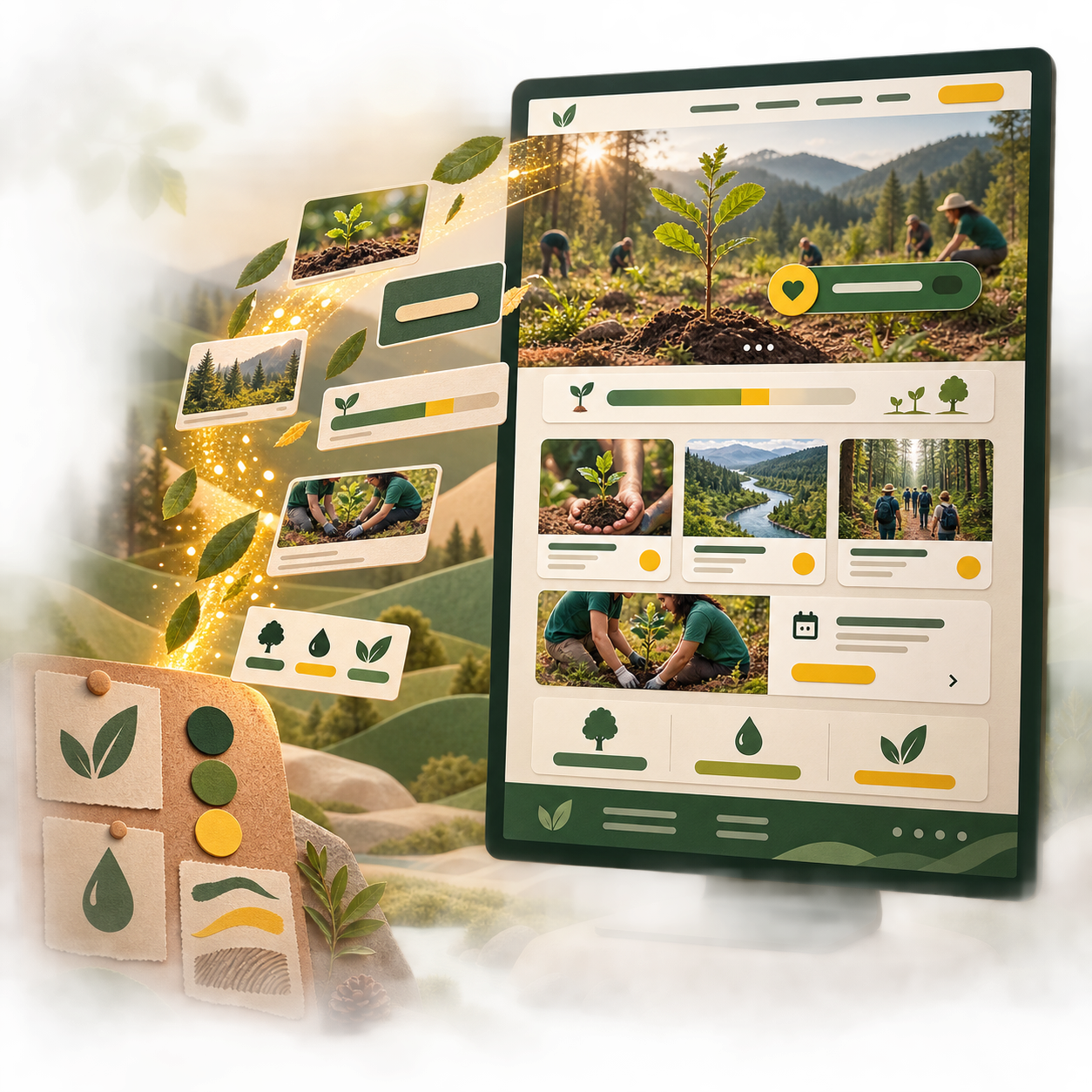 AI website builder transforming an environmental campaign brief into a donation website