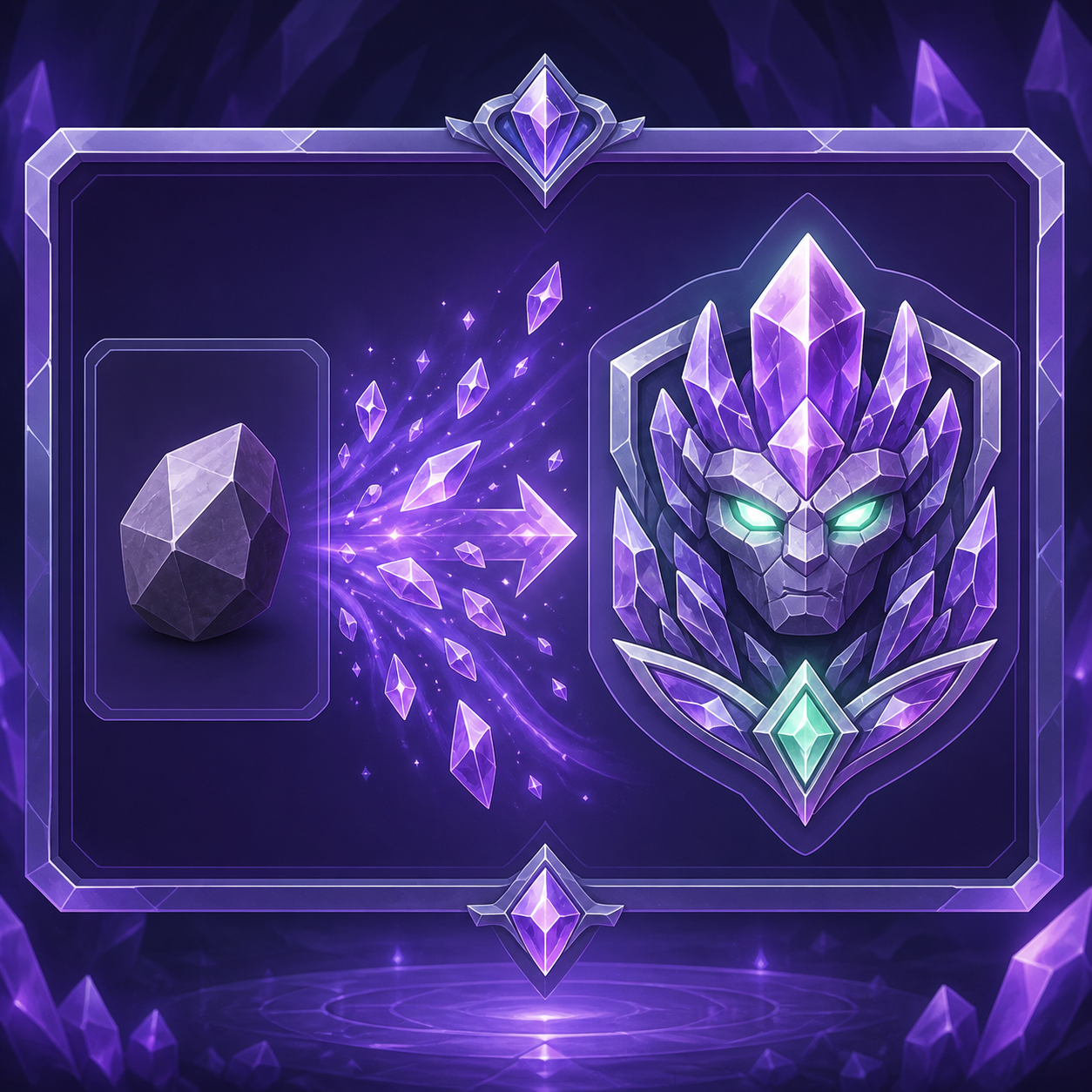 Amethyst stone transformed into a magical guardian game badge