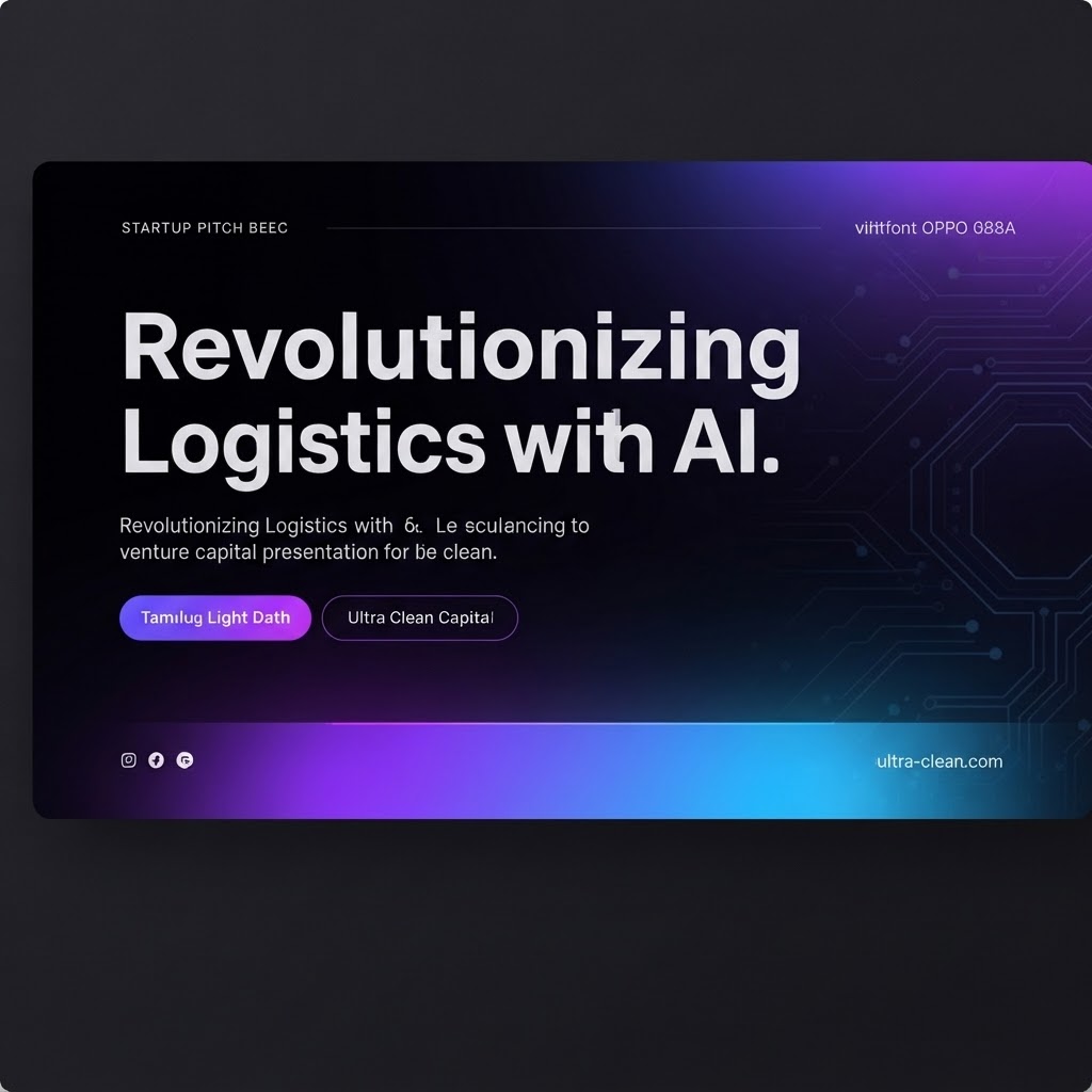 Modern startup pitch deck slide created with AI presentation maker featuring bold typography and futuristic style
