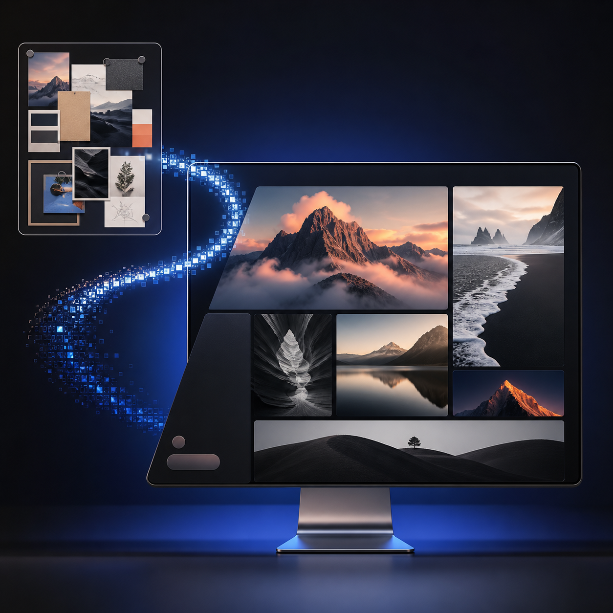 AI website builder transforming a creative moodboard into a bold photography portfolio website