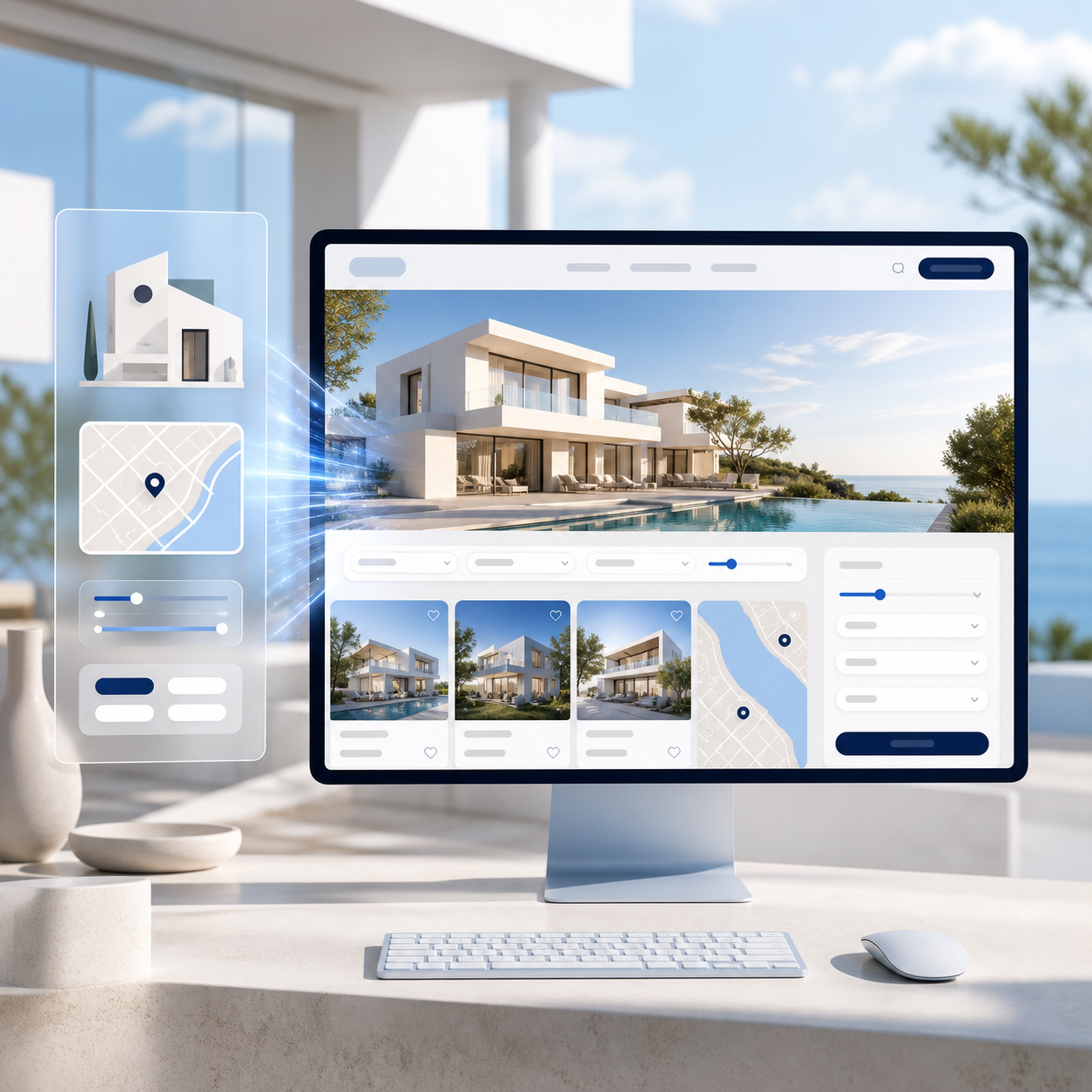AI website builder creating a premium real estate listing website from a simple property brief