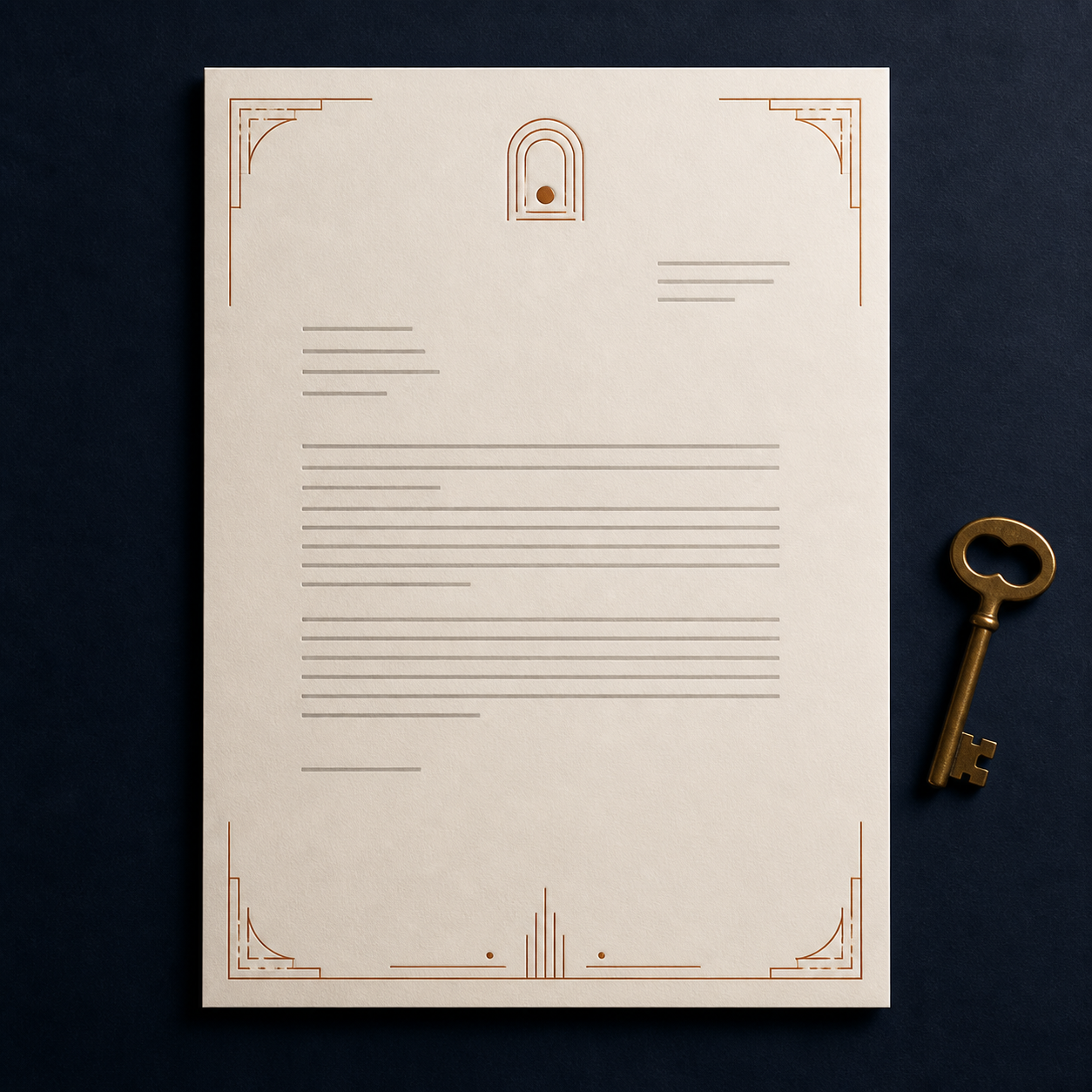 AI letterheads maker example for a boutique hotel with Art Deco copper accents
