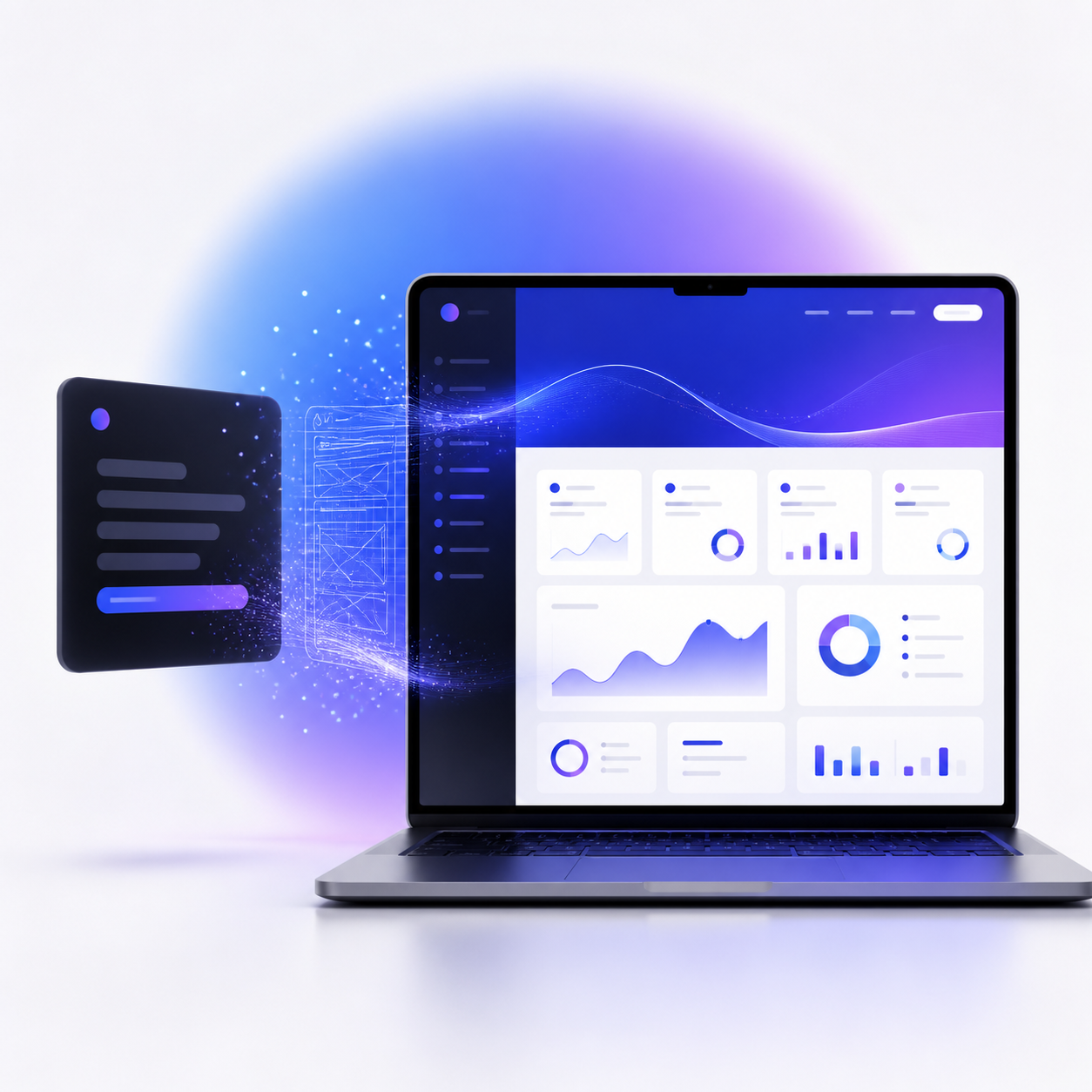AI website builder transforming a brief into a polished SaaS analytics website