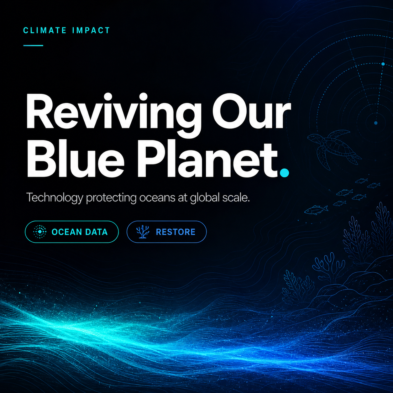 AI presentation maker example featuring an ocean restoration and climate impact deck