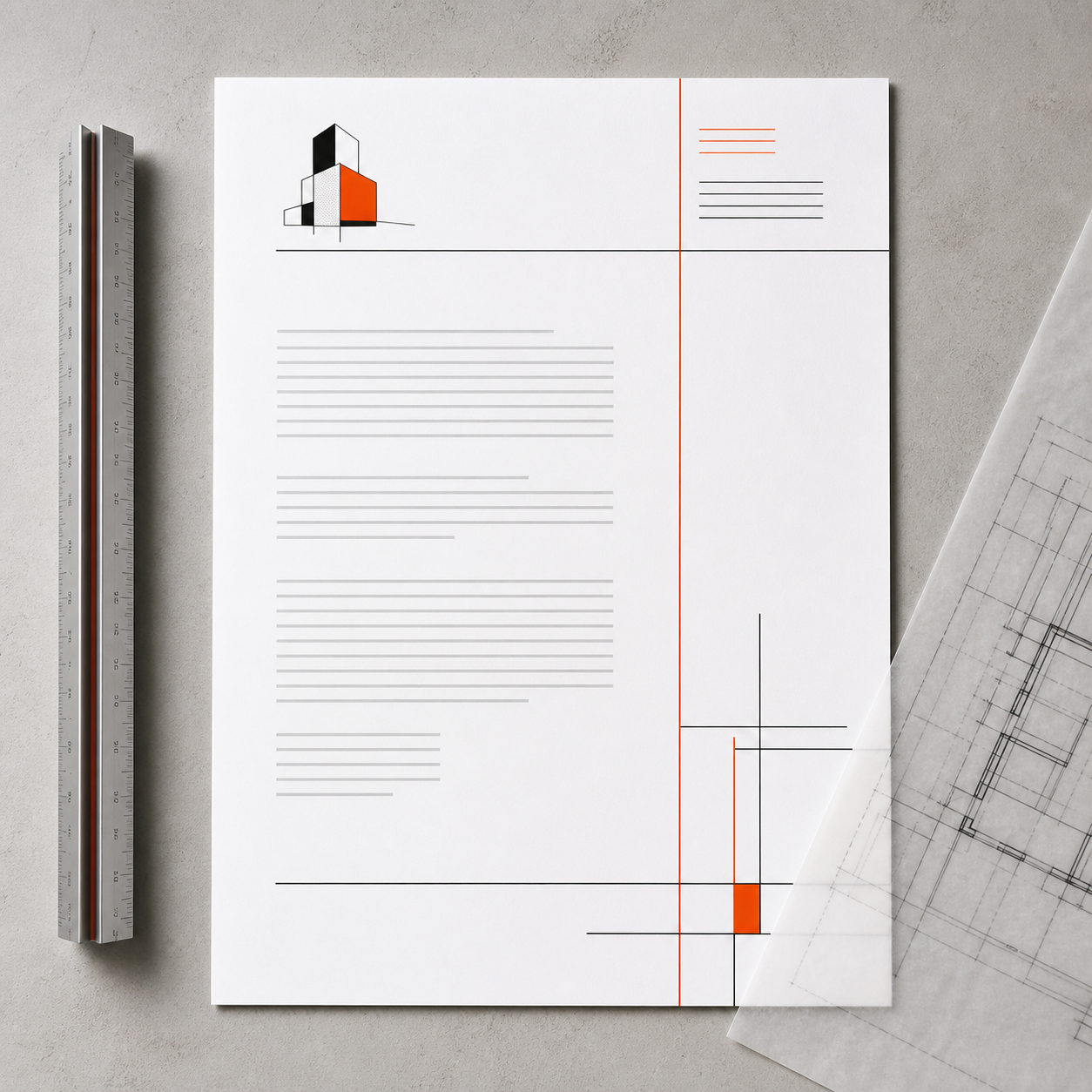 AI letterheads maker example for an architecture studio using a Swiss grid