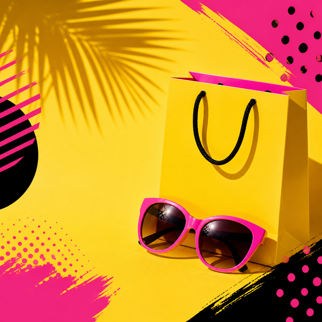 AI Flyers Maker summer sale flyer featuring sunglasses and a shopping bag