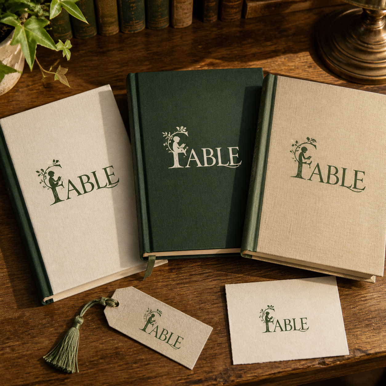 Storybook-inspired FABLE font logo applied across premium hardback book covers