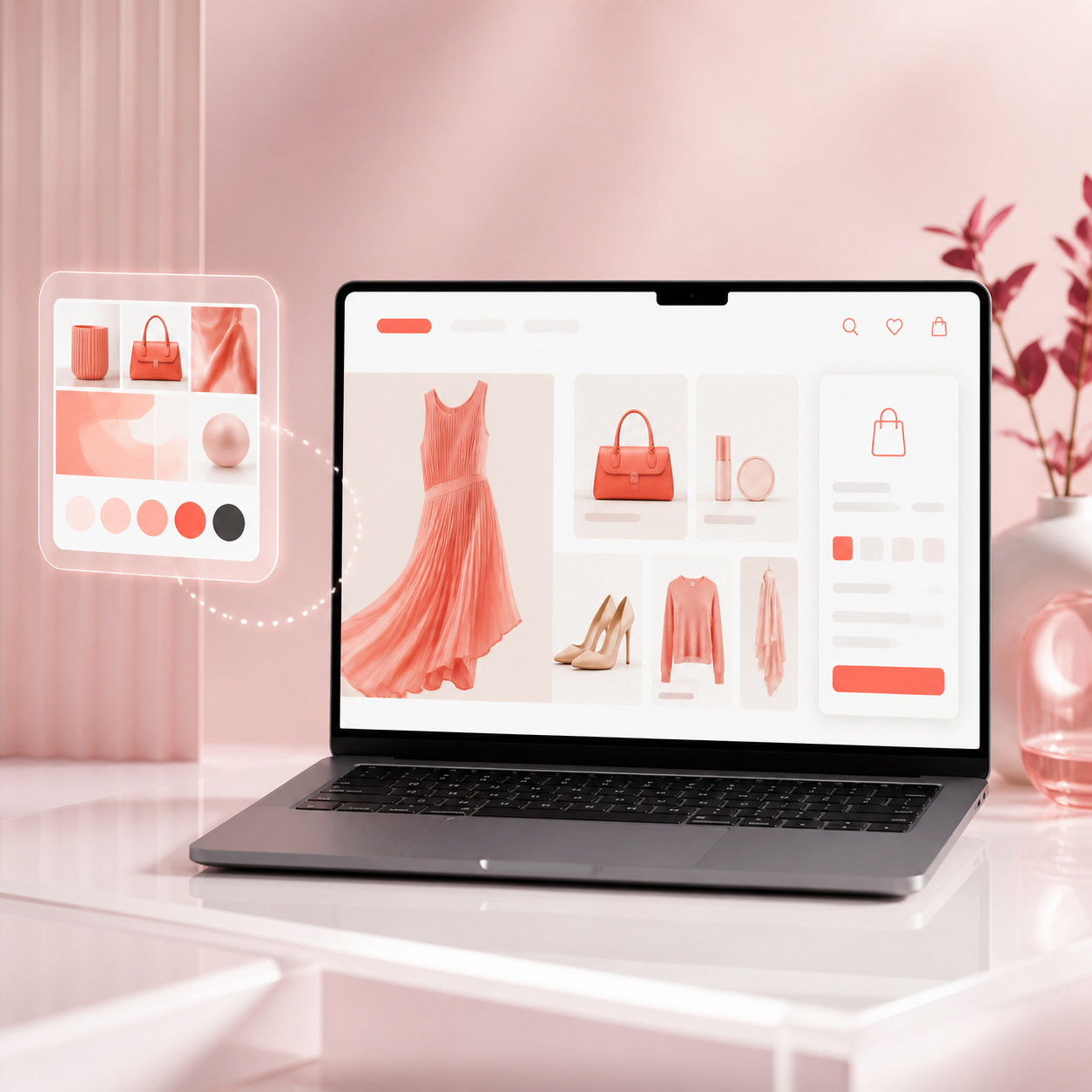 AI website builder creating a polished online store from product ideas and color swatches