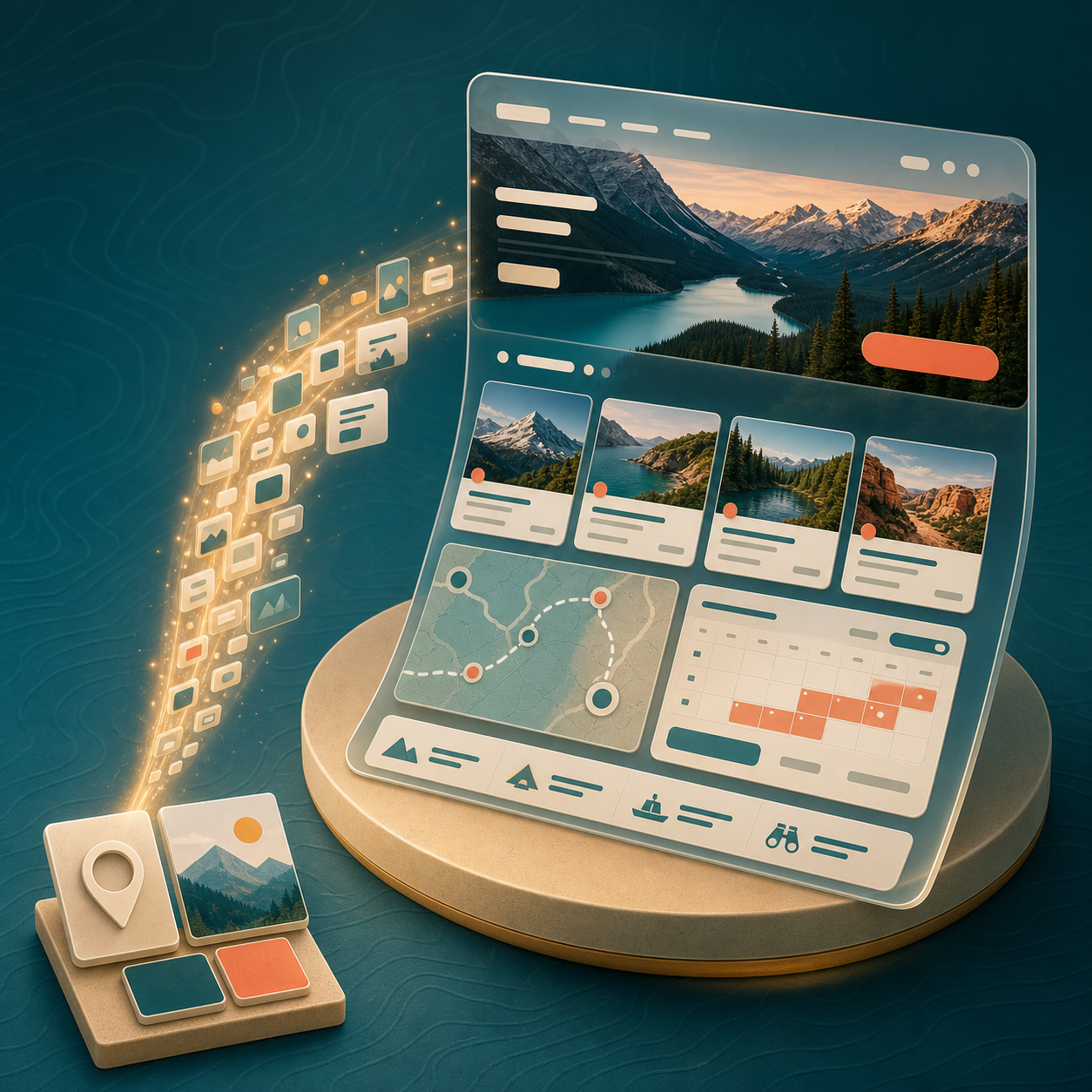 AI website builder transforming travel inspiration into a polished adventure booking website