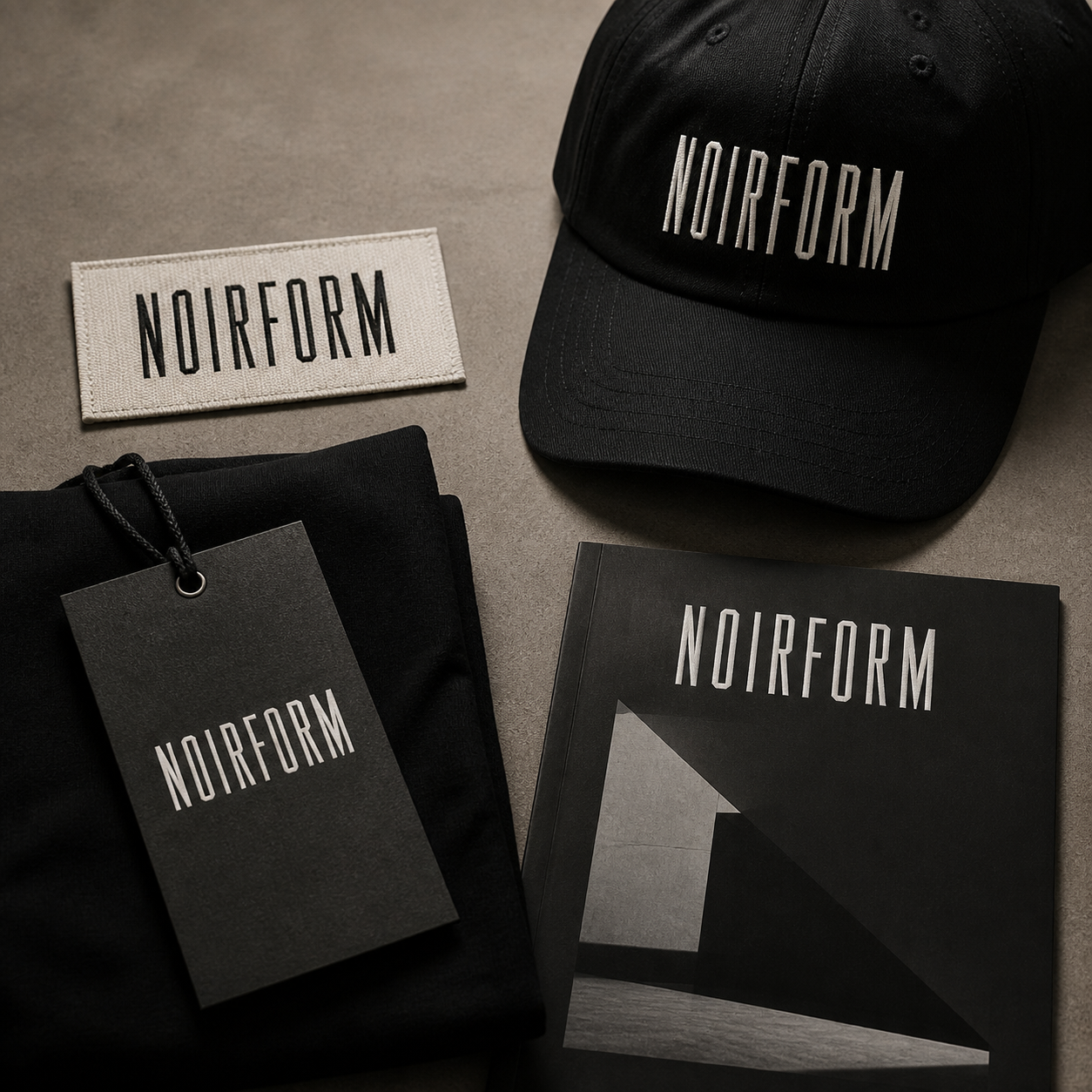 Condensed custom font logo applied to streetwear labels and apparel