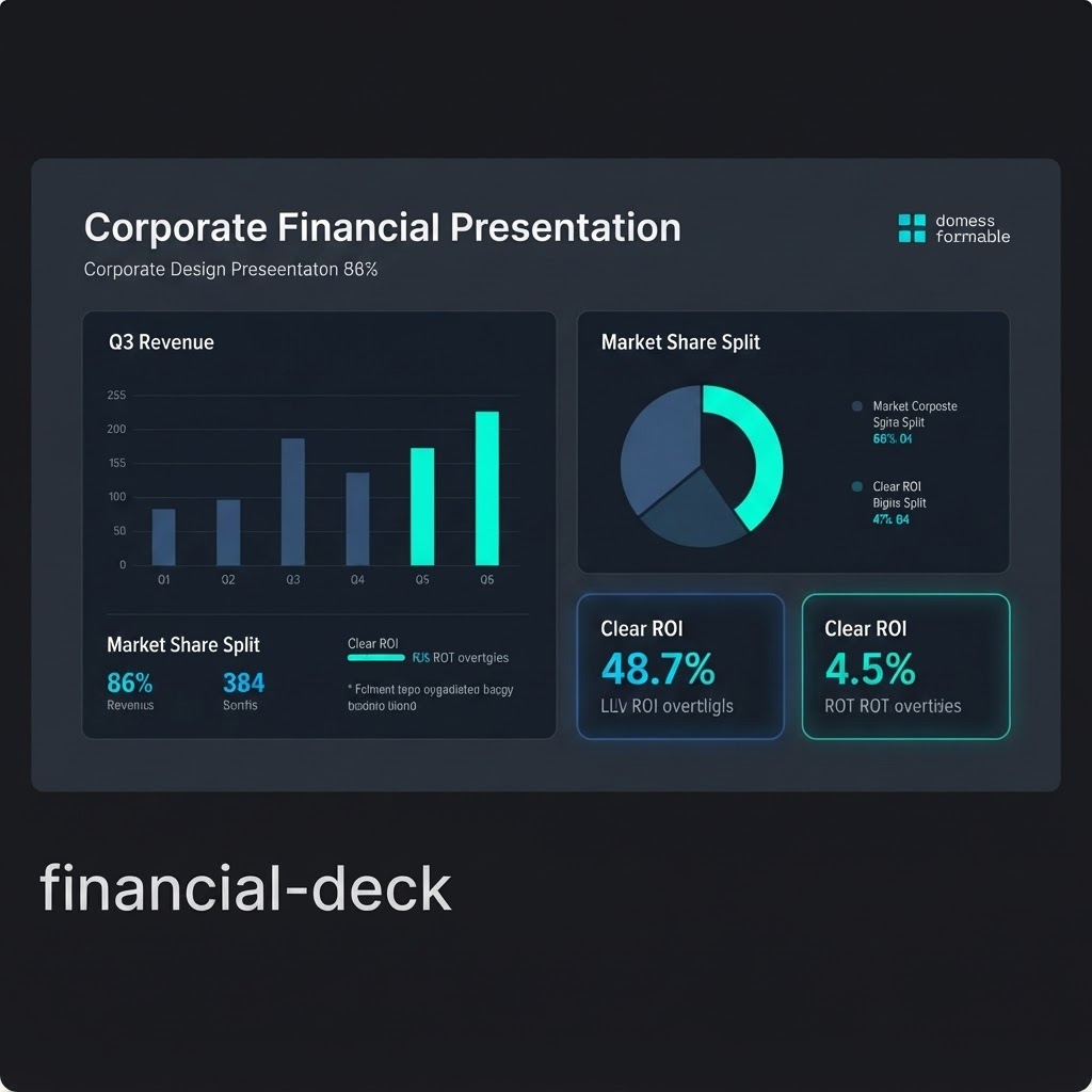 AI generated professional financial report presentation slide with sleek charts and clean corporate layout