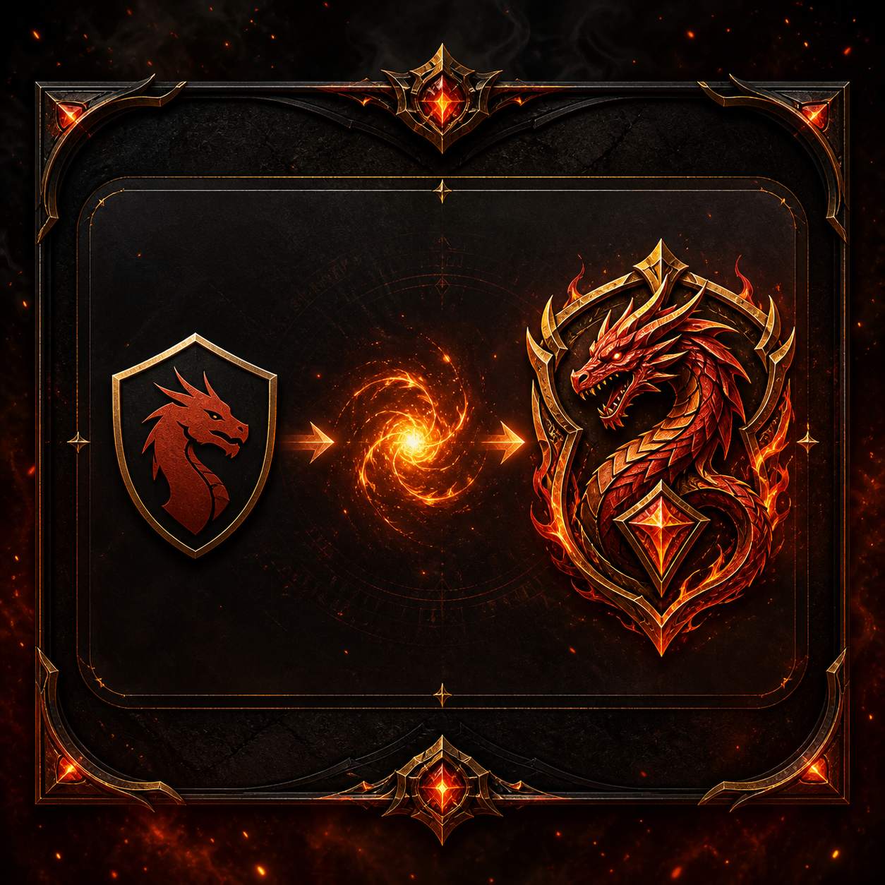 AI gaming logo generator transforming a dragon icon into a fantasy guild crest