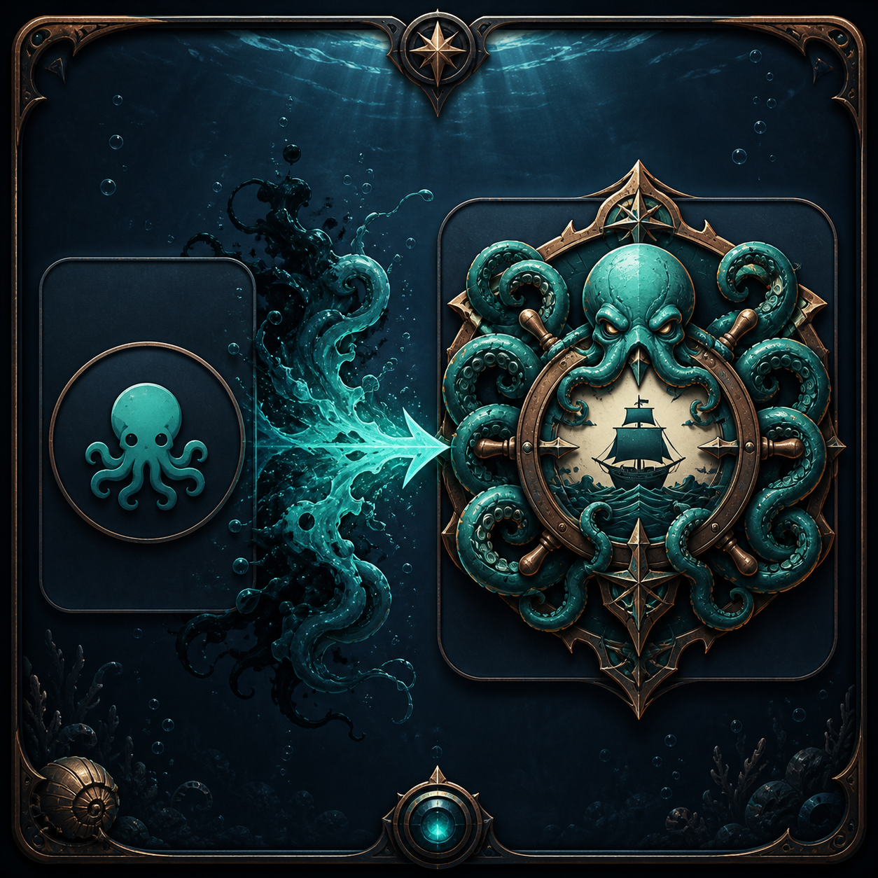 Underwater kraken wheel mark generated for a pirate adventure game