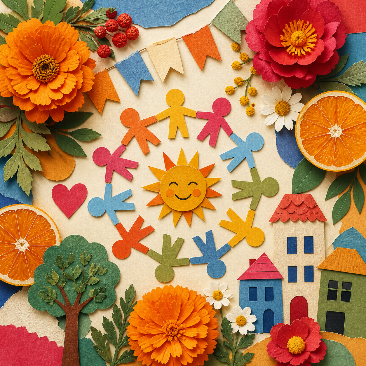 AI flyer design featuring a colorful handmade community event collage