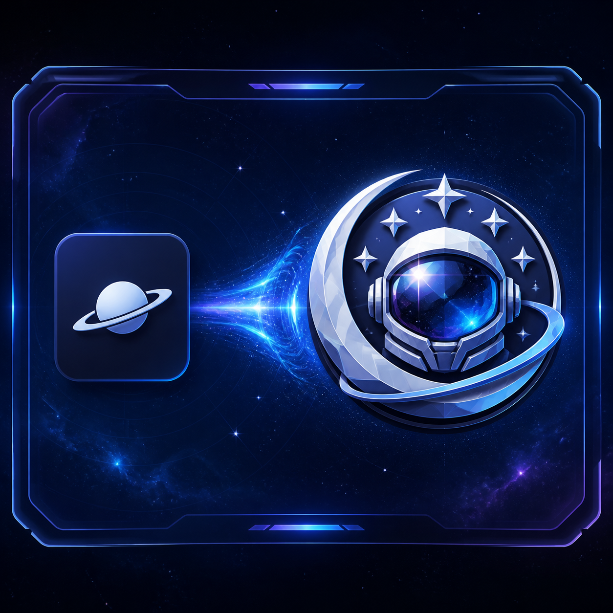 Space explorer helmet badge converted from a ringed planet icon