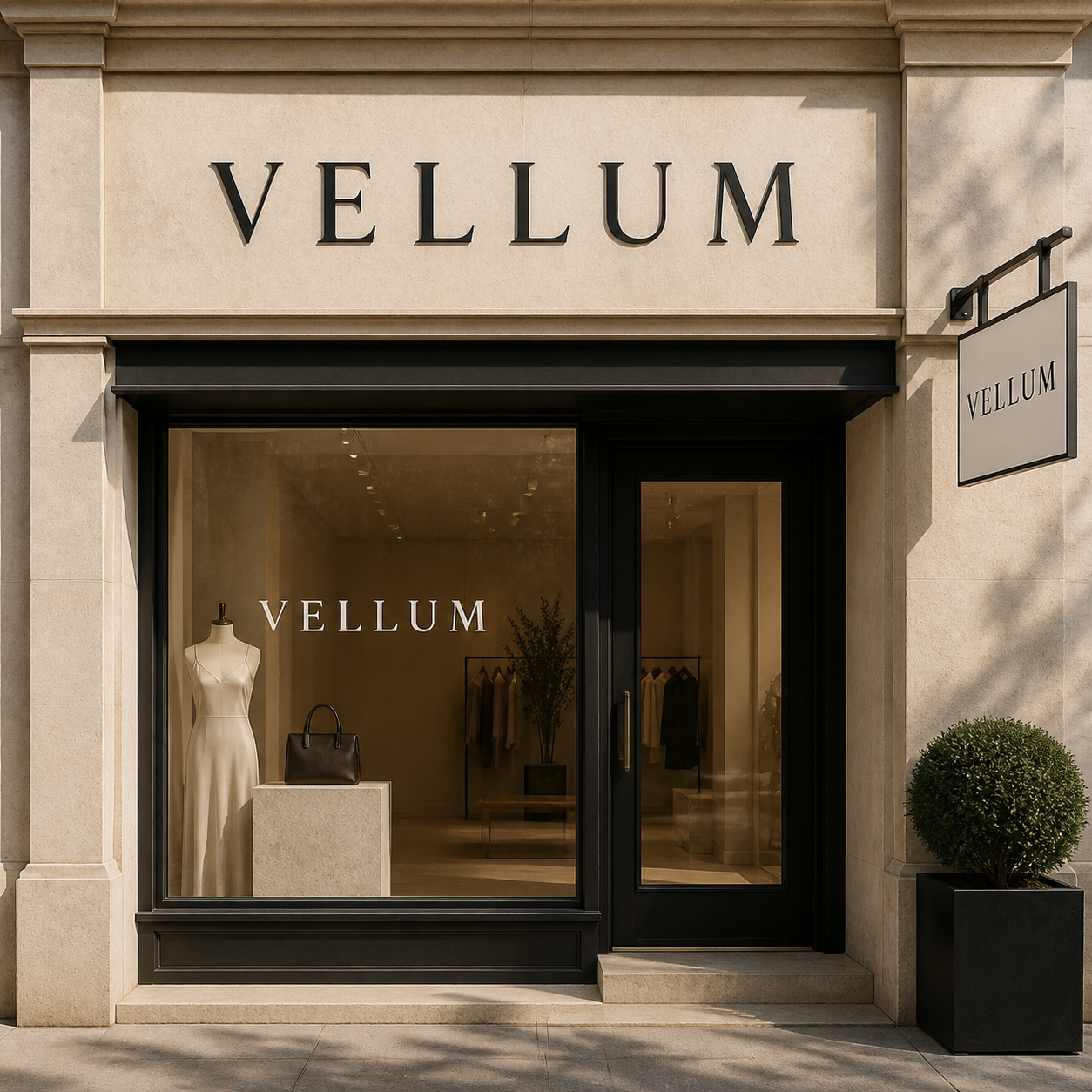 Elegant serif font logo displayed on a boutique storefront sign
