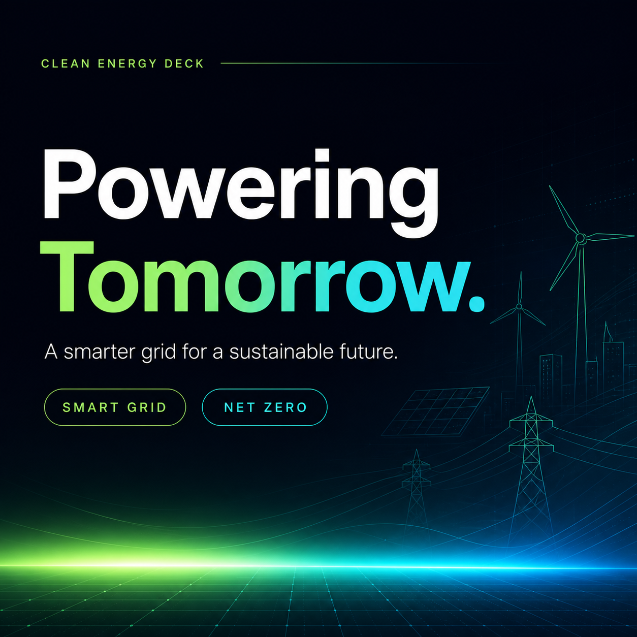 AI presentation maker example featuring a futuristic clean energy and smart grid pitch deck