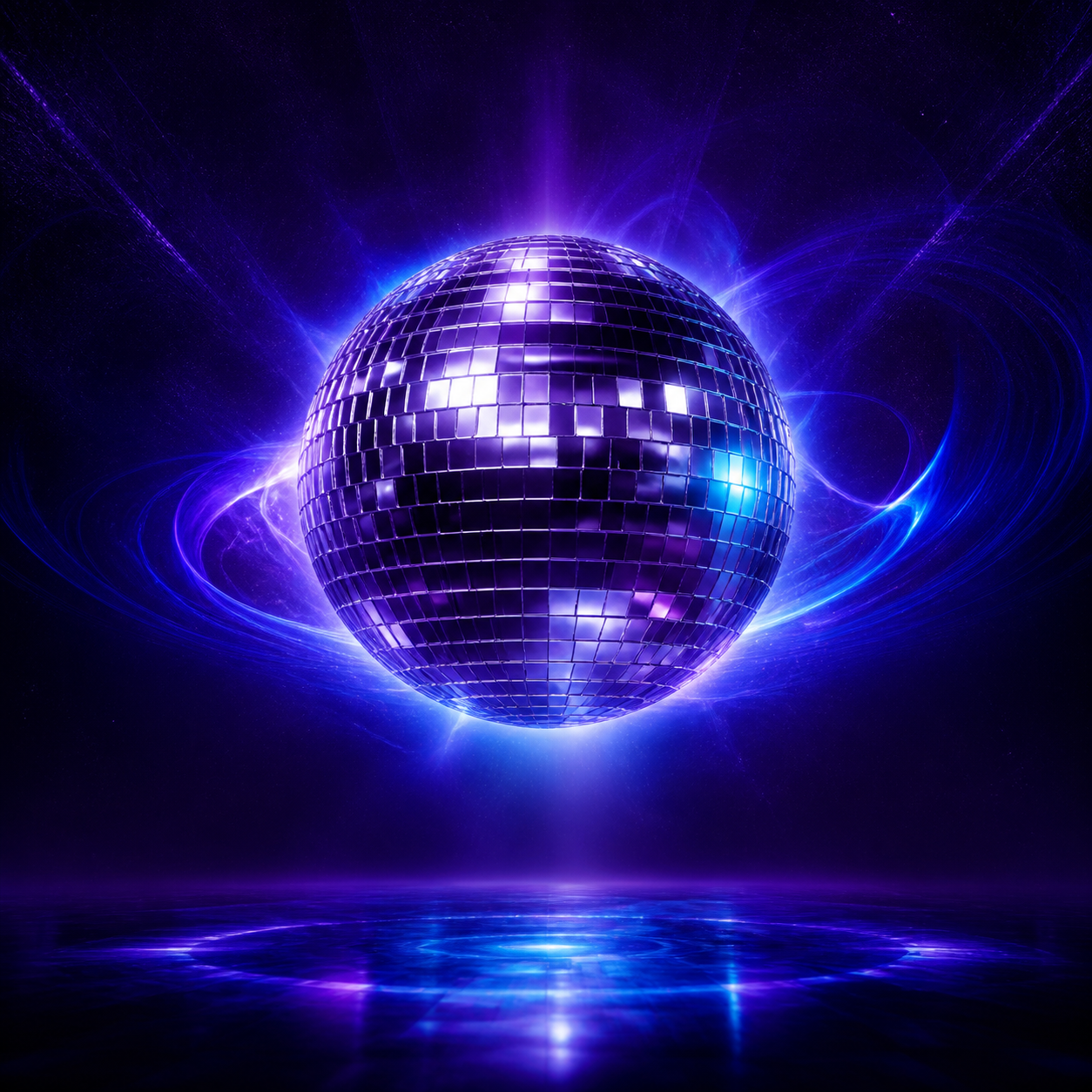 AI flyer design featuring a neon disco ball for a music night