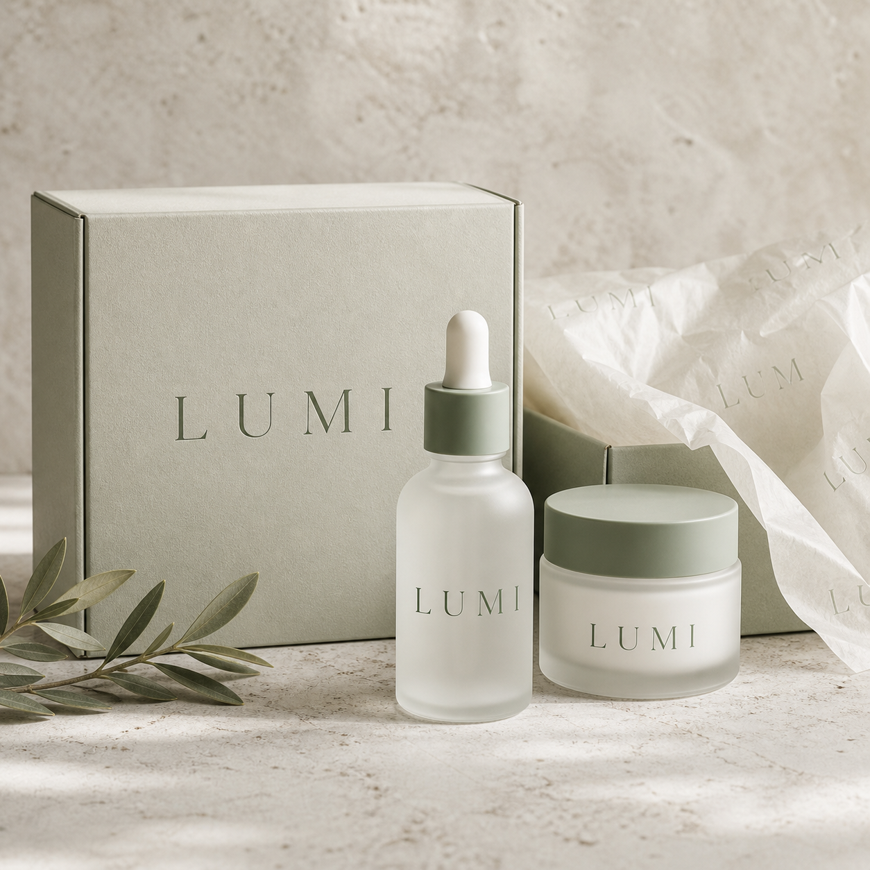 Elegant serif font logo shown across premium skincare packaging