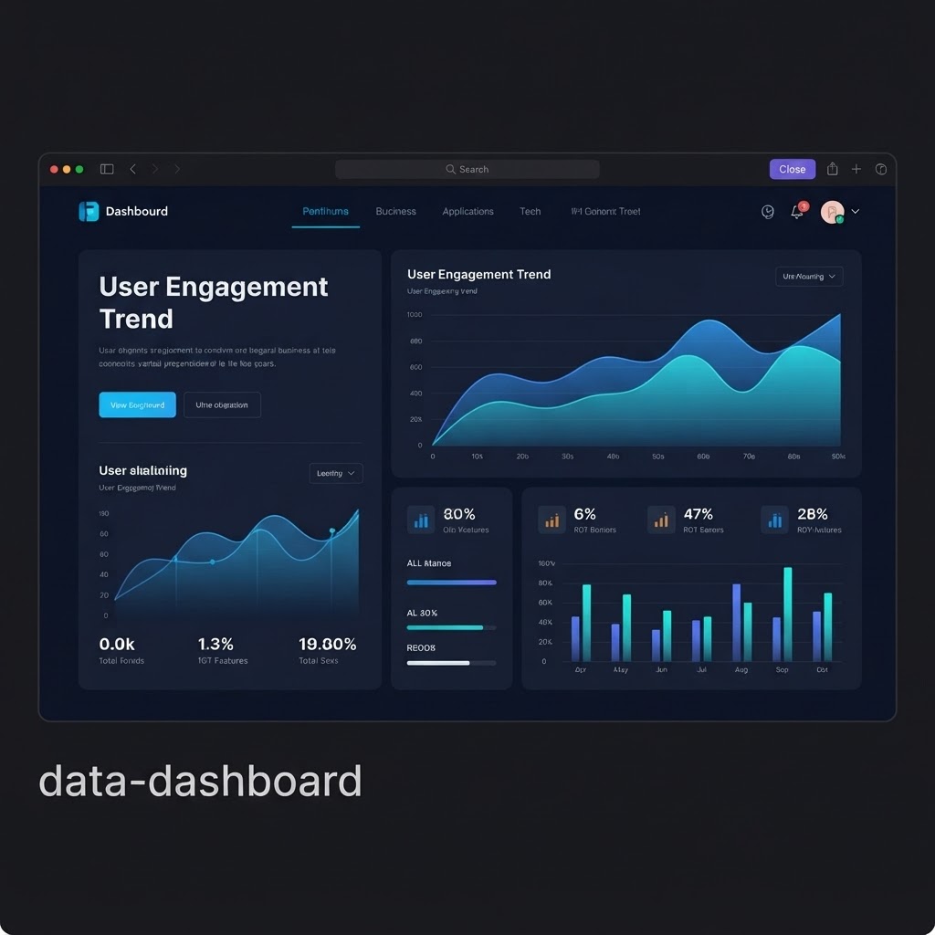 Advanced data analytics presentation slide featuring futuristic metrics and graphs