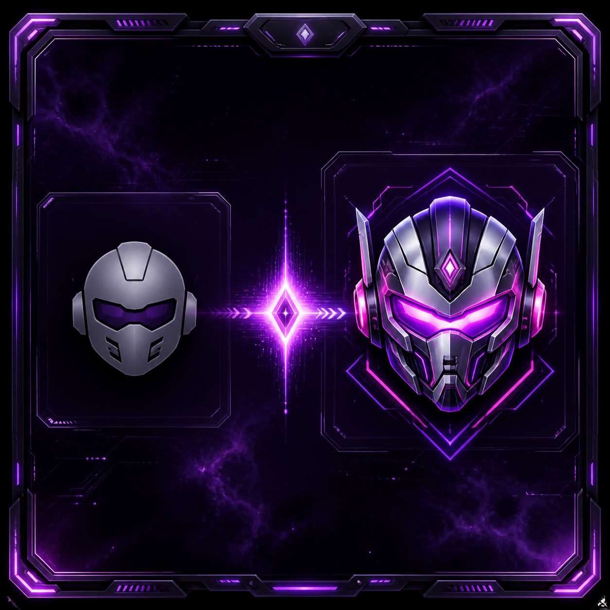 AI gaming logo generator transforming a robot icon into a futuristic cyber logo