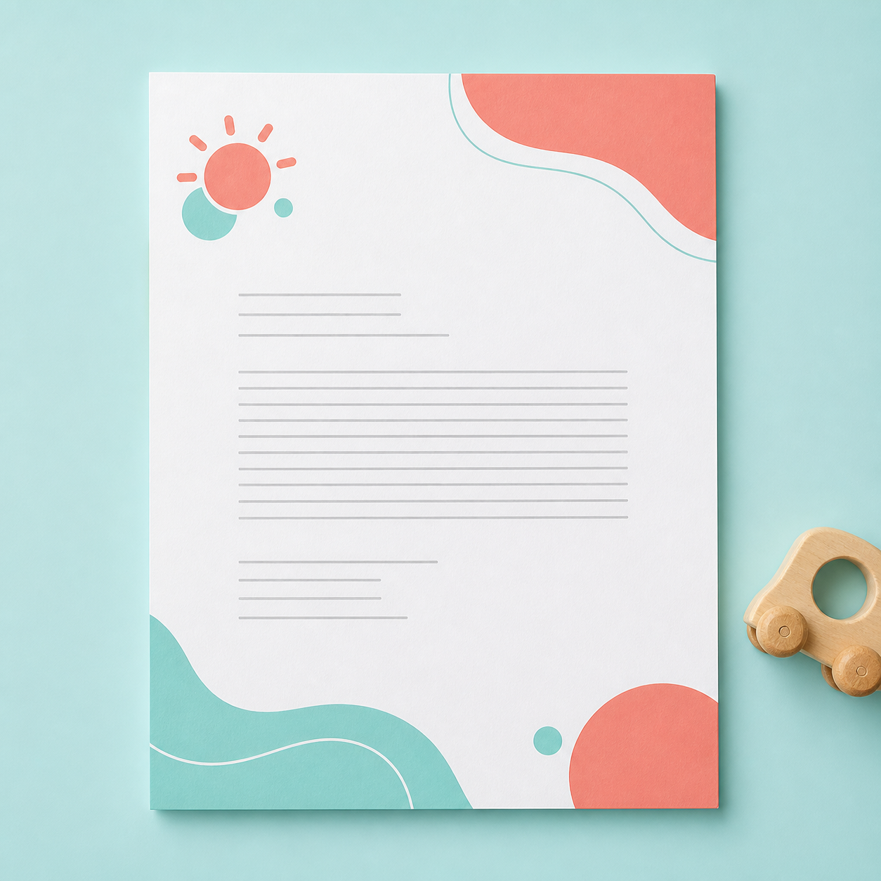 AI letterheads maker example for a pediatric clinic in coral and aqua