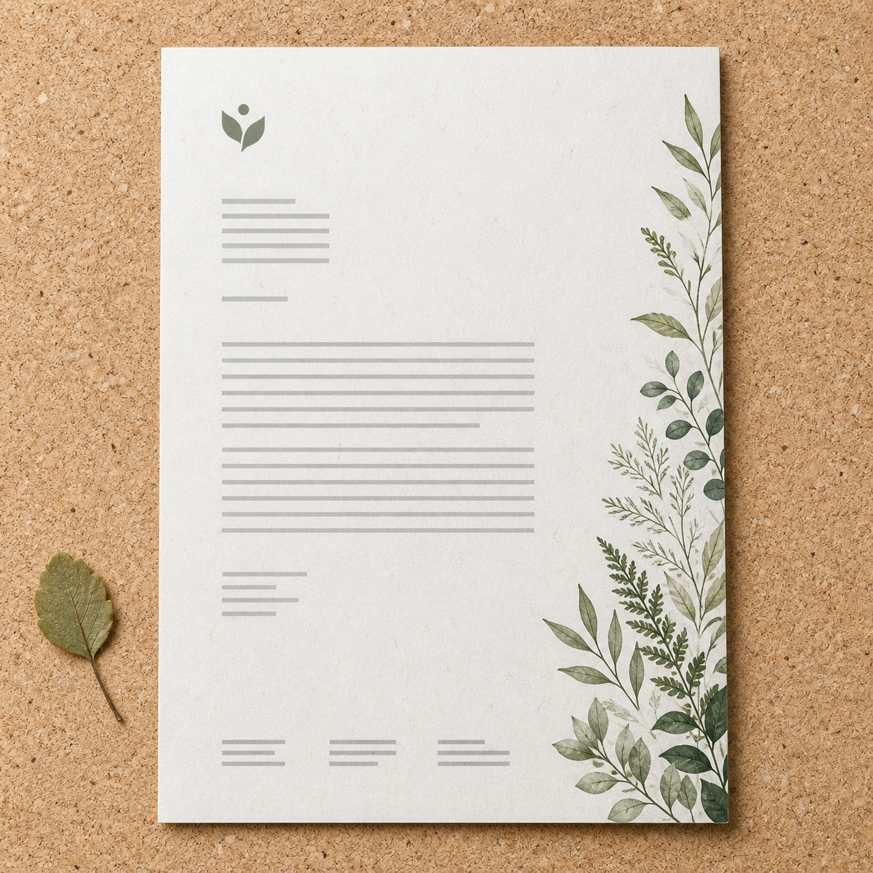AI letterheads maker example for an eco nonprofit with botanical green details