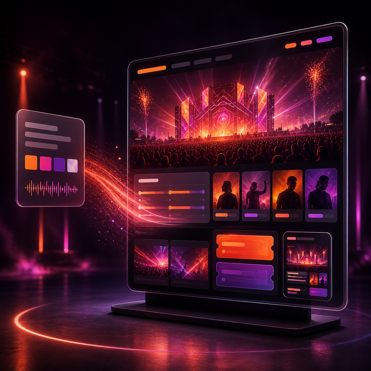 AI website builder transforming a simple event brief into a vibrant music festival website