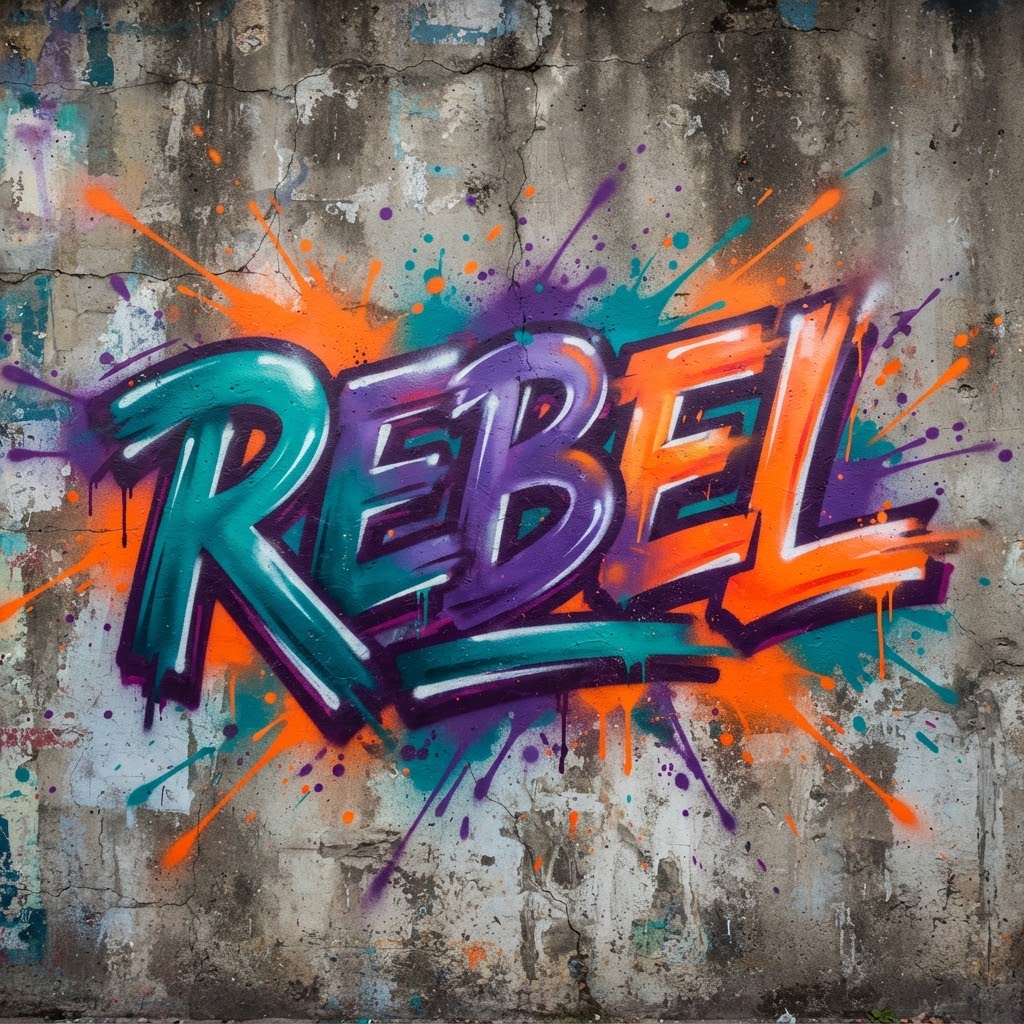 AI-generated colorful graffiti spray paint text logo