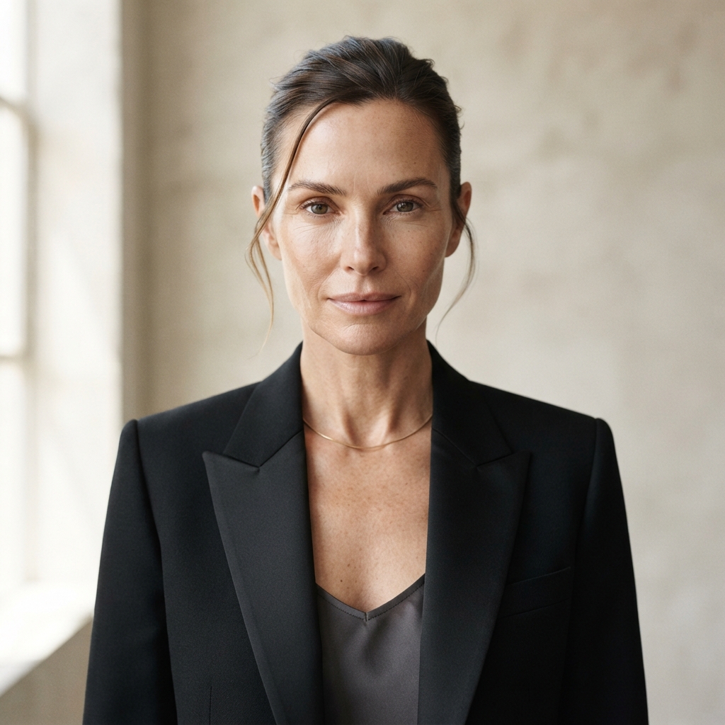 Realistic luxury fashion portrait with natural skin texture