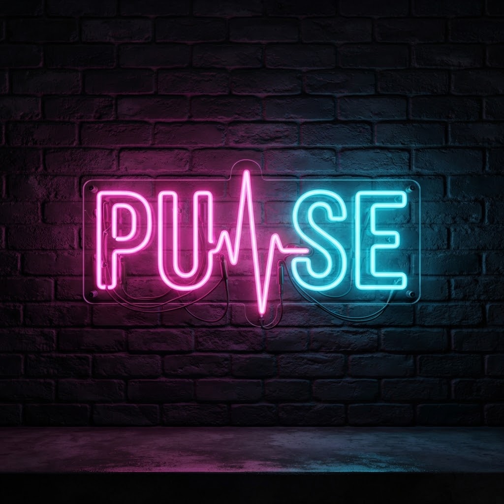 AI-generated pink and blue neon text logo effect