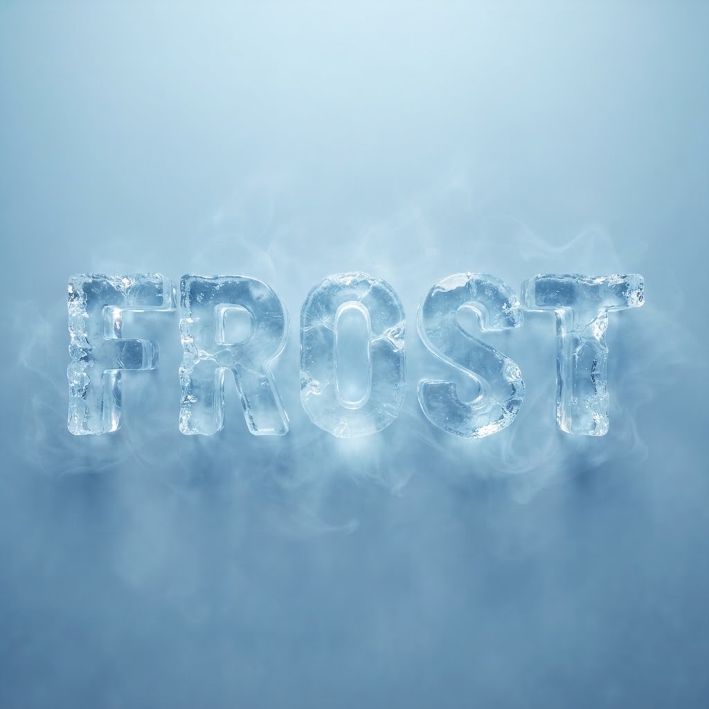 AI-generated translucent ice crystal text logo