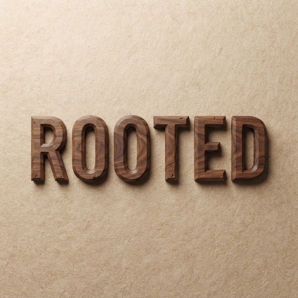 AI-generated carved walnut wood text logo
