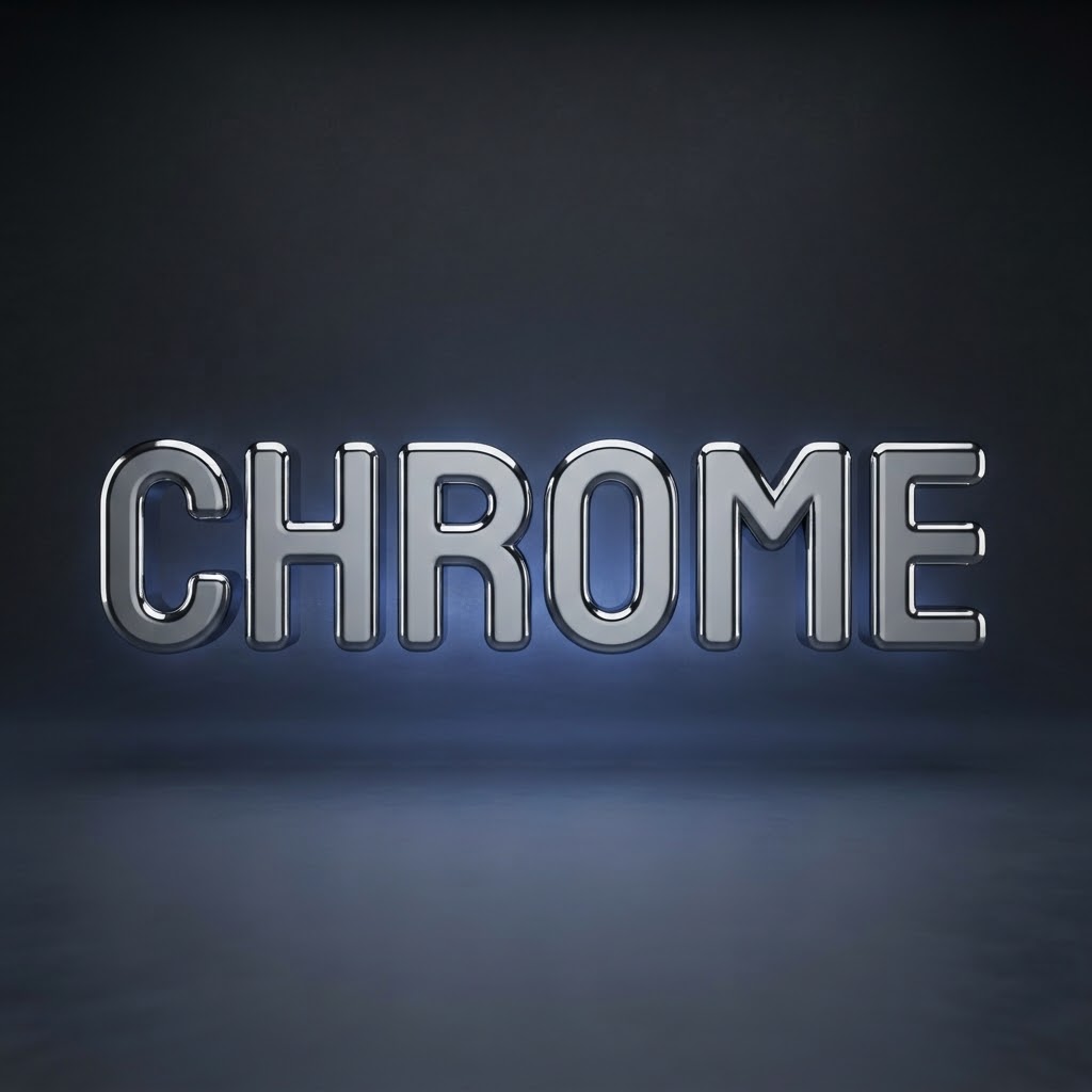 AI-generated polished chrome 3D text logo effect