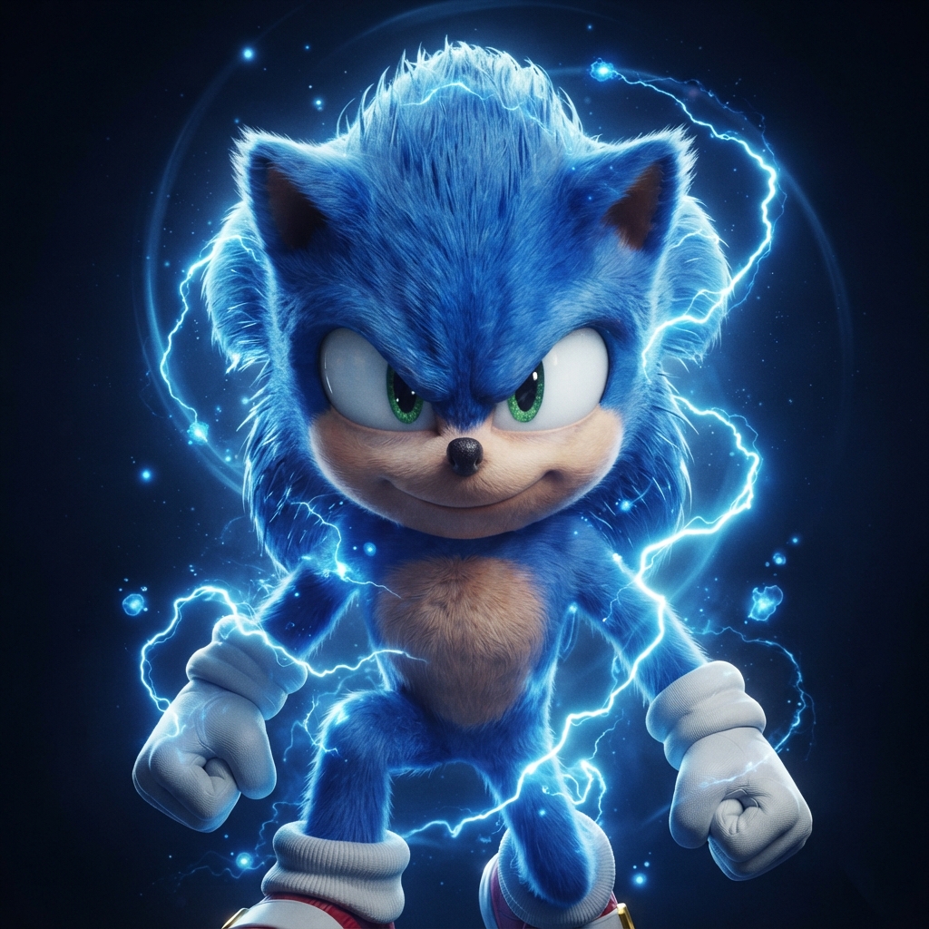 Heroic Sonic portrait surrounded by blue lightning