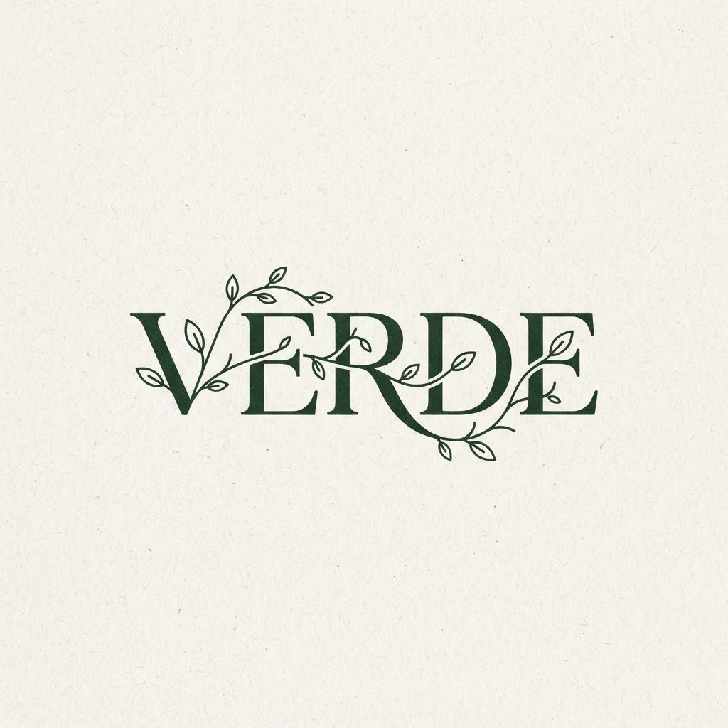 AI-generated botanical green ink text logo with leaves