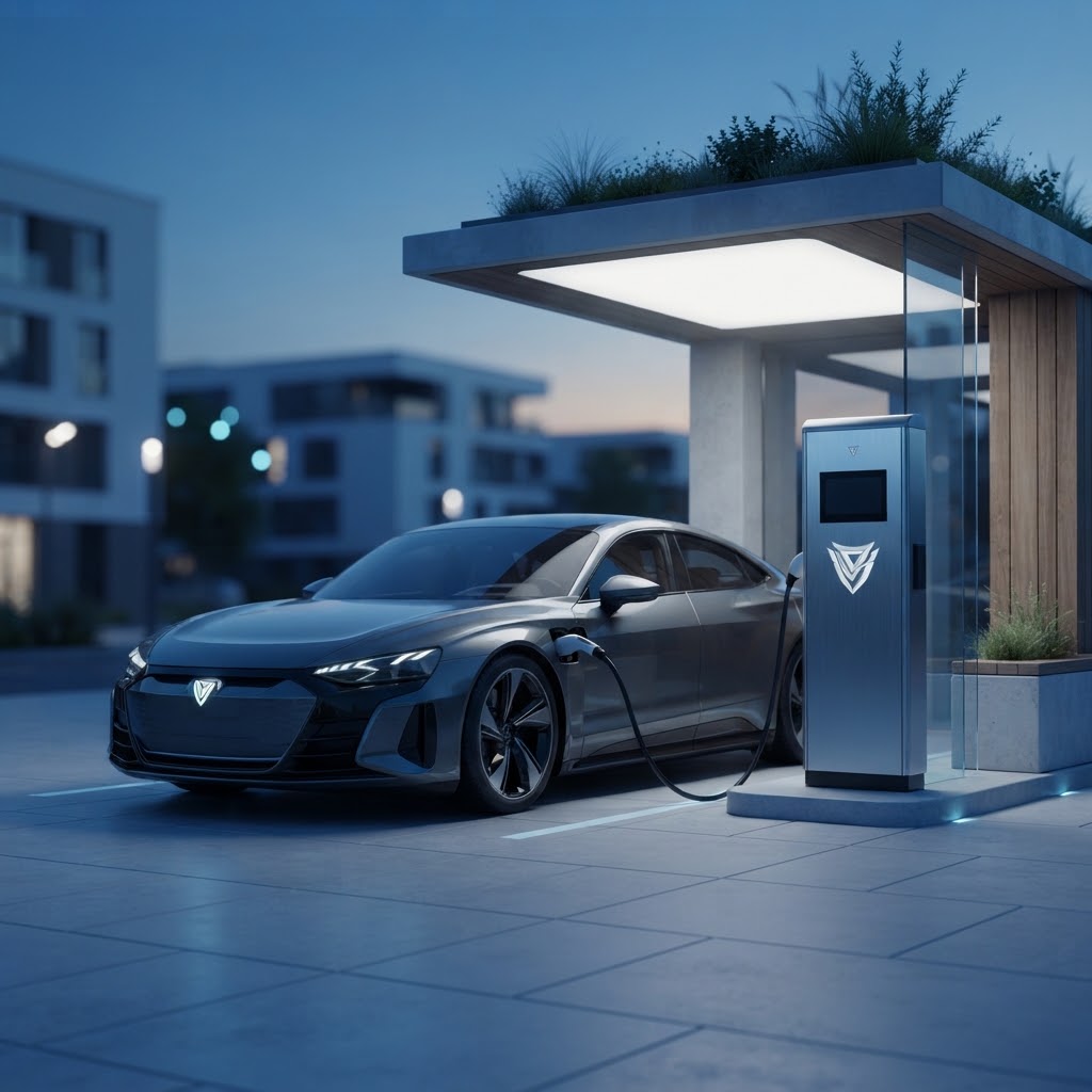 Custom vehicle logo shown on an electric car charging station