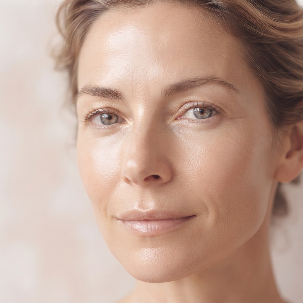 Realistic skincare beauty close-up with glowing natural skin