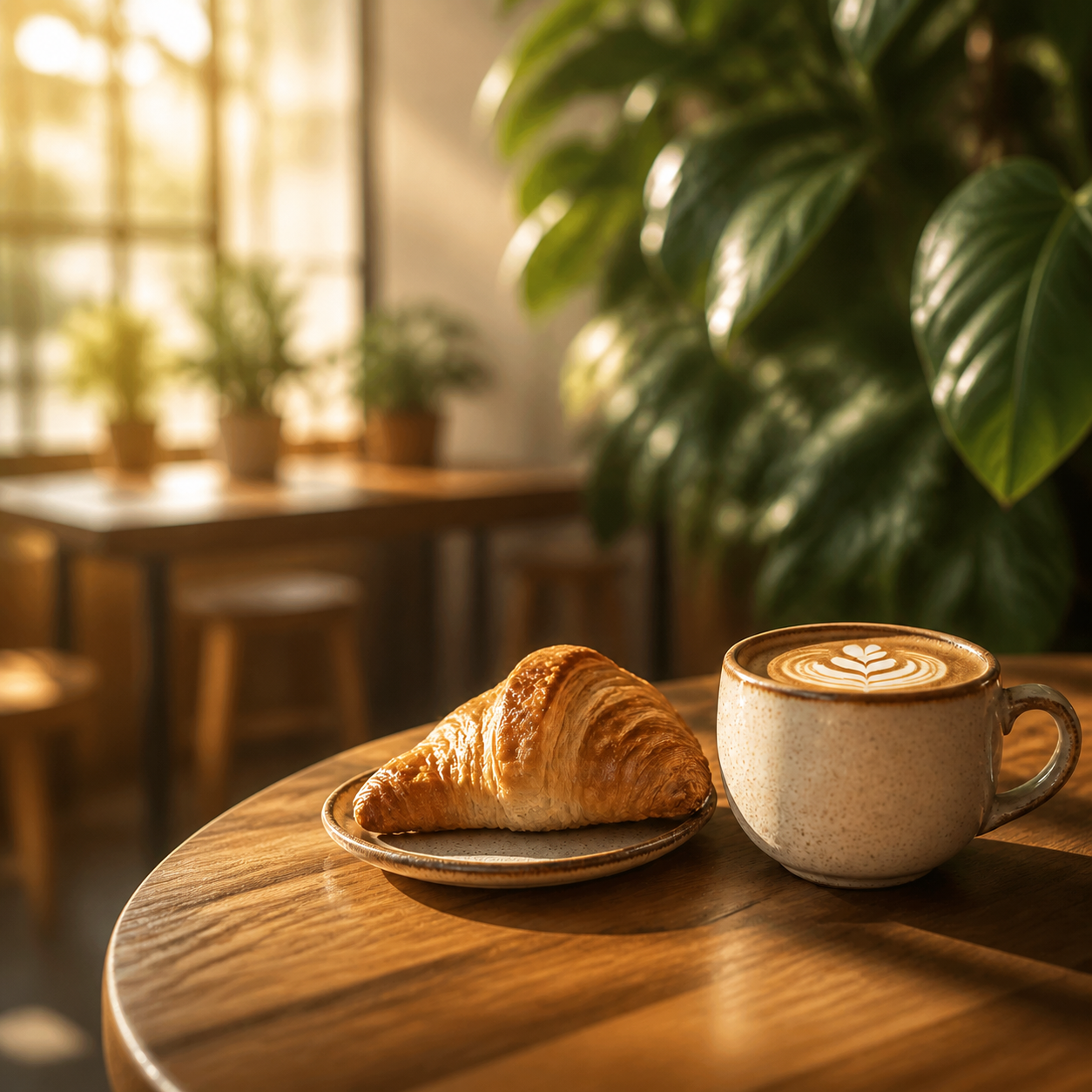 Sunlit coffee and croissant Facebook cover
