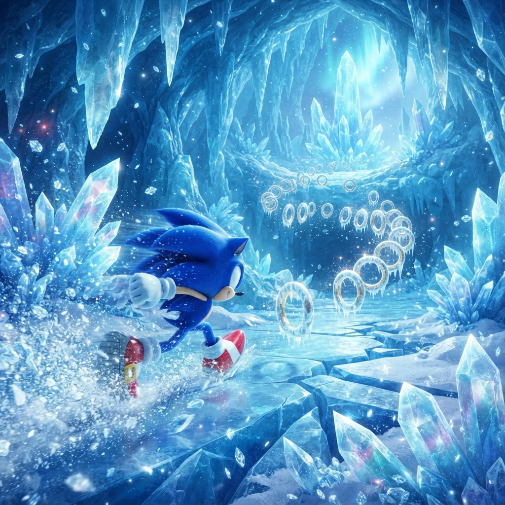 Sonic sprinting through a frozen crystal landscape