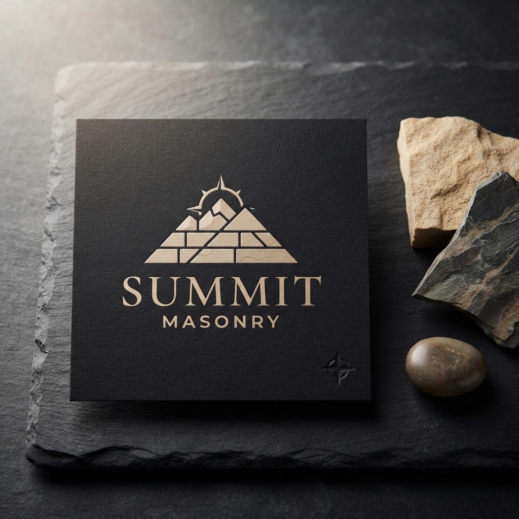 AI construction logo generator example for a masonry business card