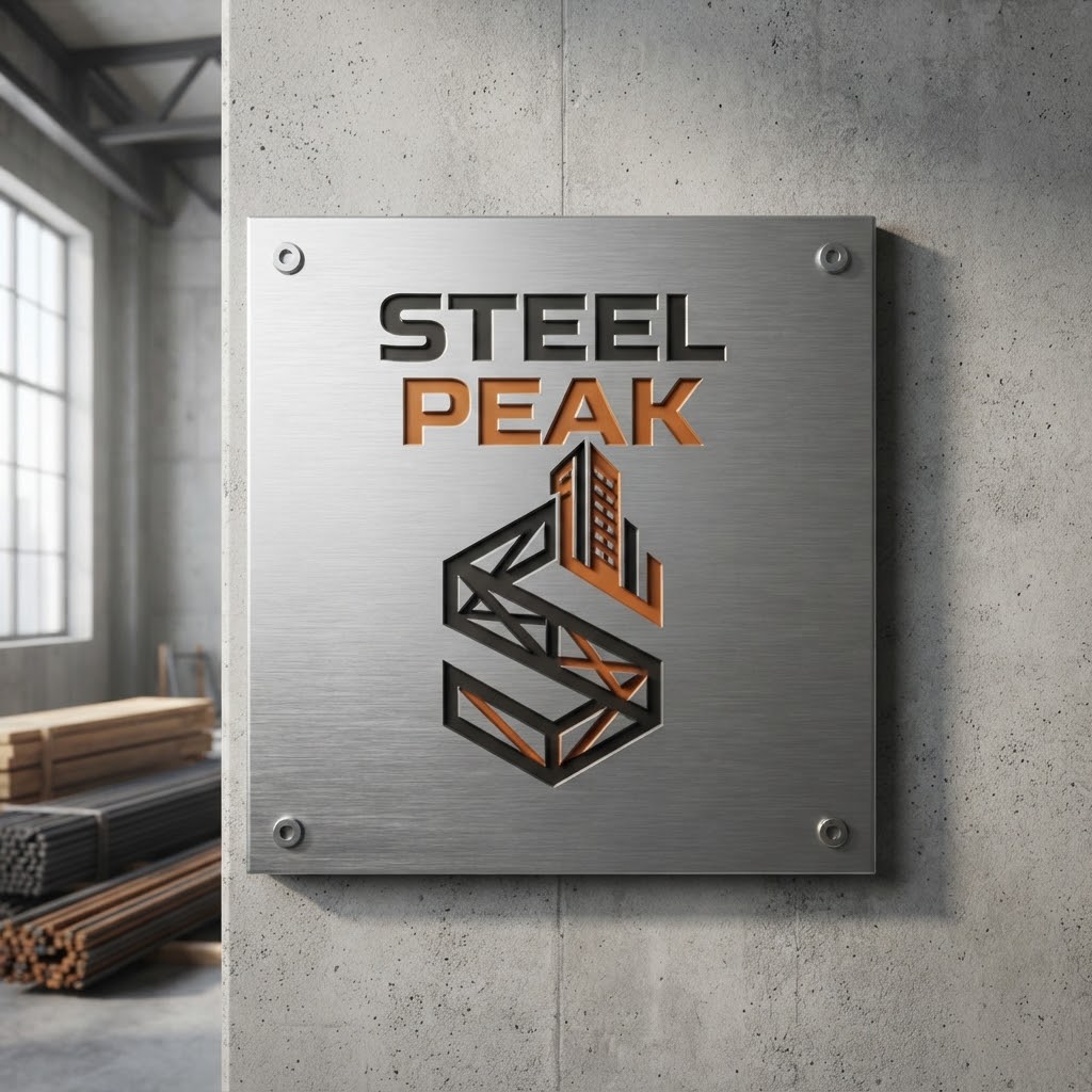 AI Construction Logos Generator example with a steel building logo on a site sign
