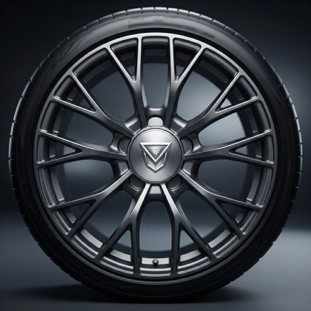 AI car logo featured on a performance wheel center cap