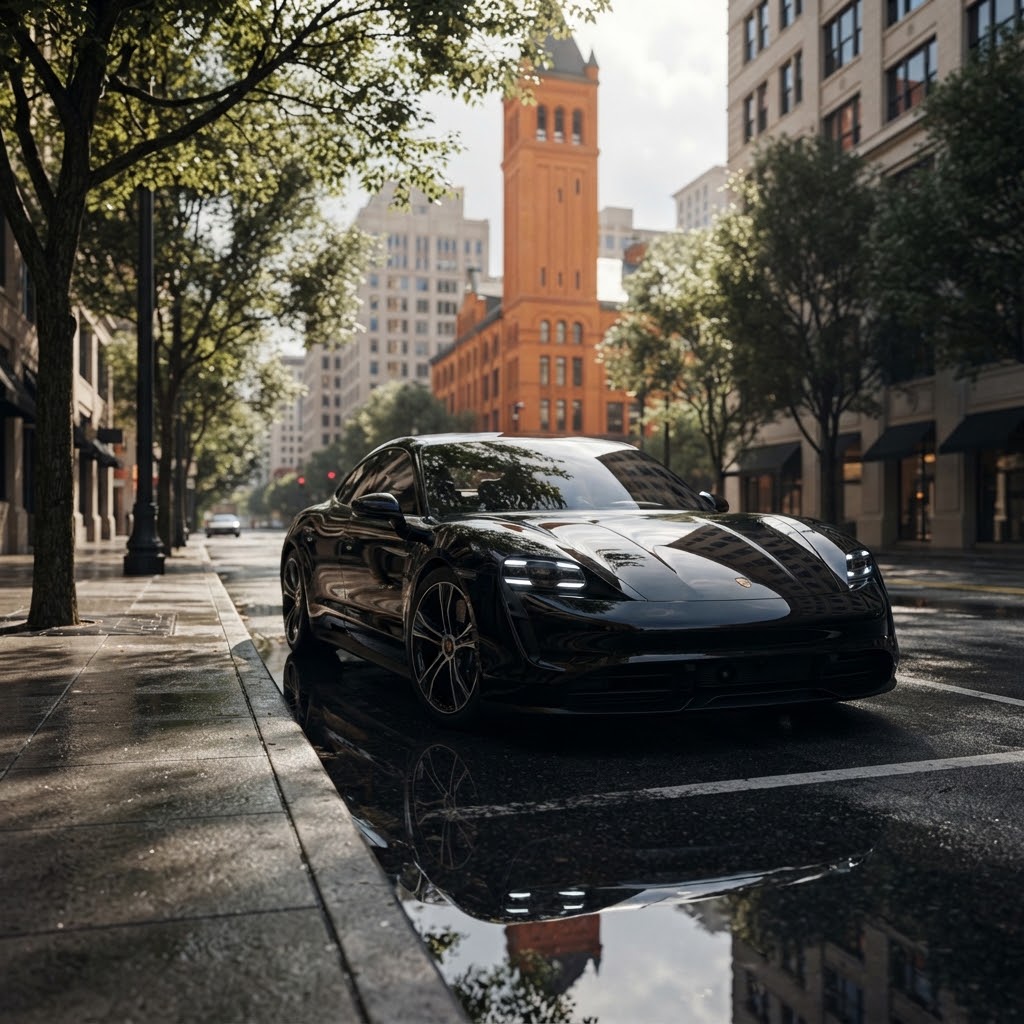AI object replacement changing a standard car into a luxury electric car