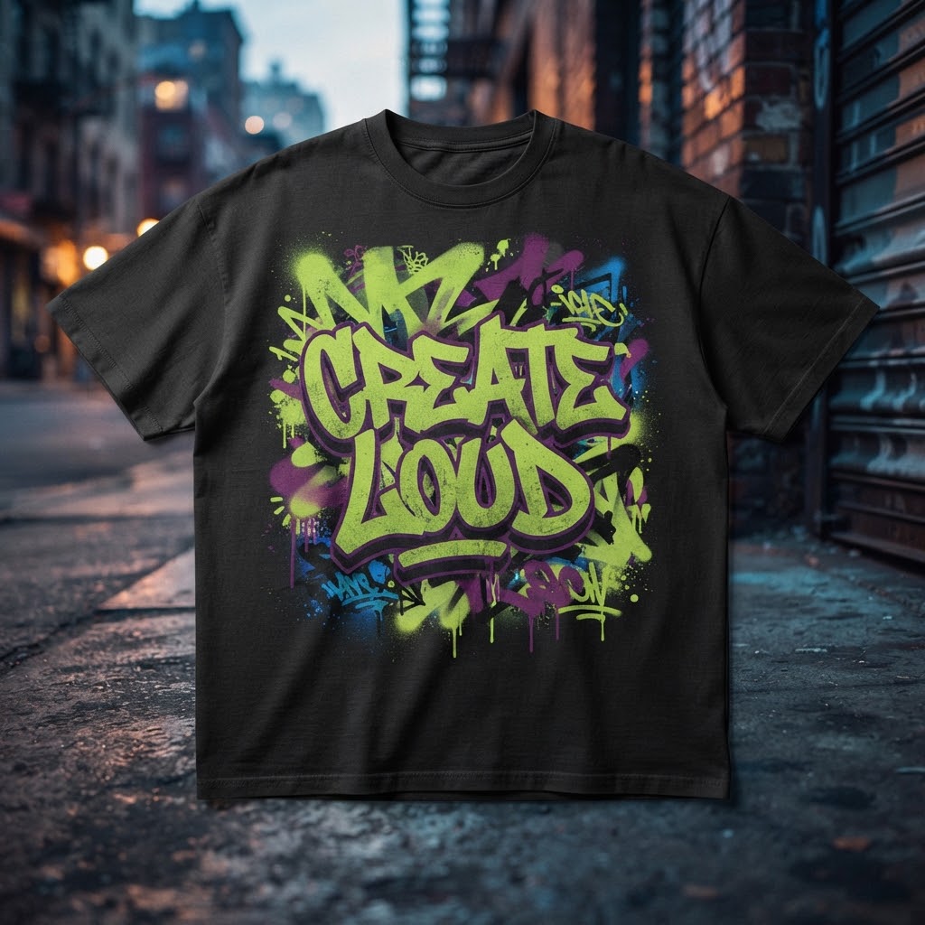 Streetwear T-shirt with Create Loud graphic