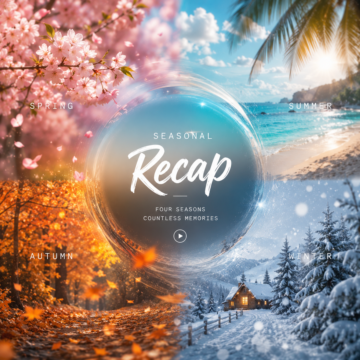 AI seasonal photo slideshow with seamless transitions between four seasons