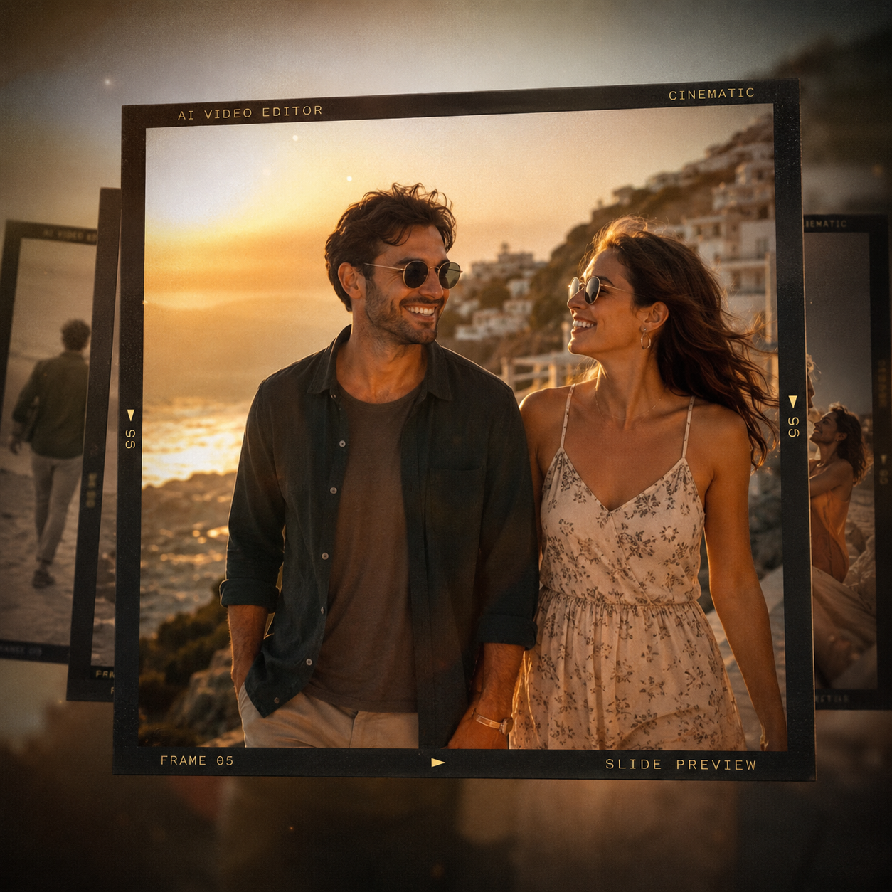 AI photo slideshow with cinematic sunset memories and smooth zoom effect