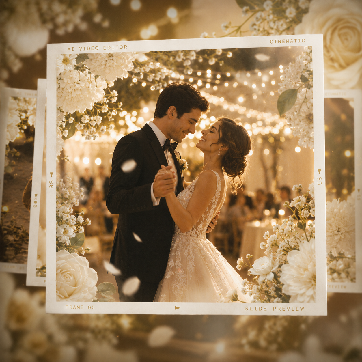 AI wedding slideshow transforming photos into a romantic cinematic story