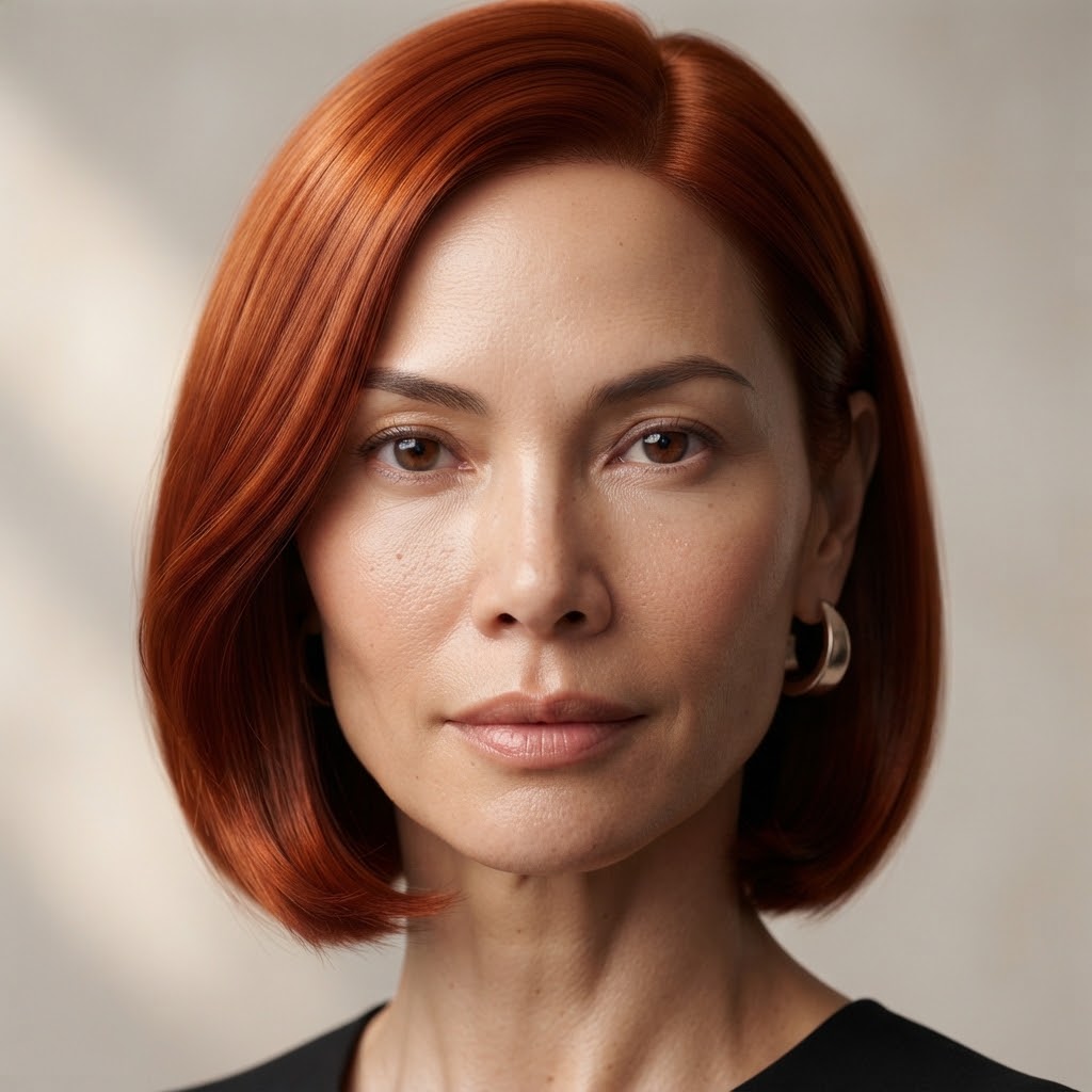 AI hair replacement showing a realistic copper red hairstyle