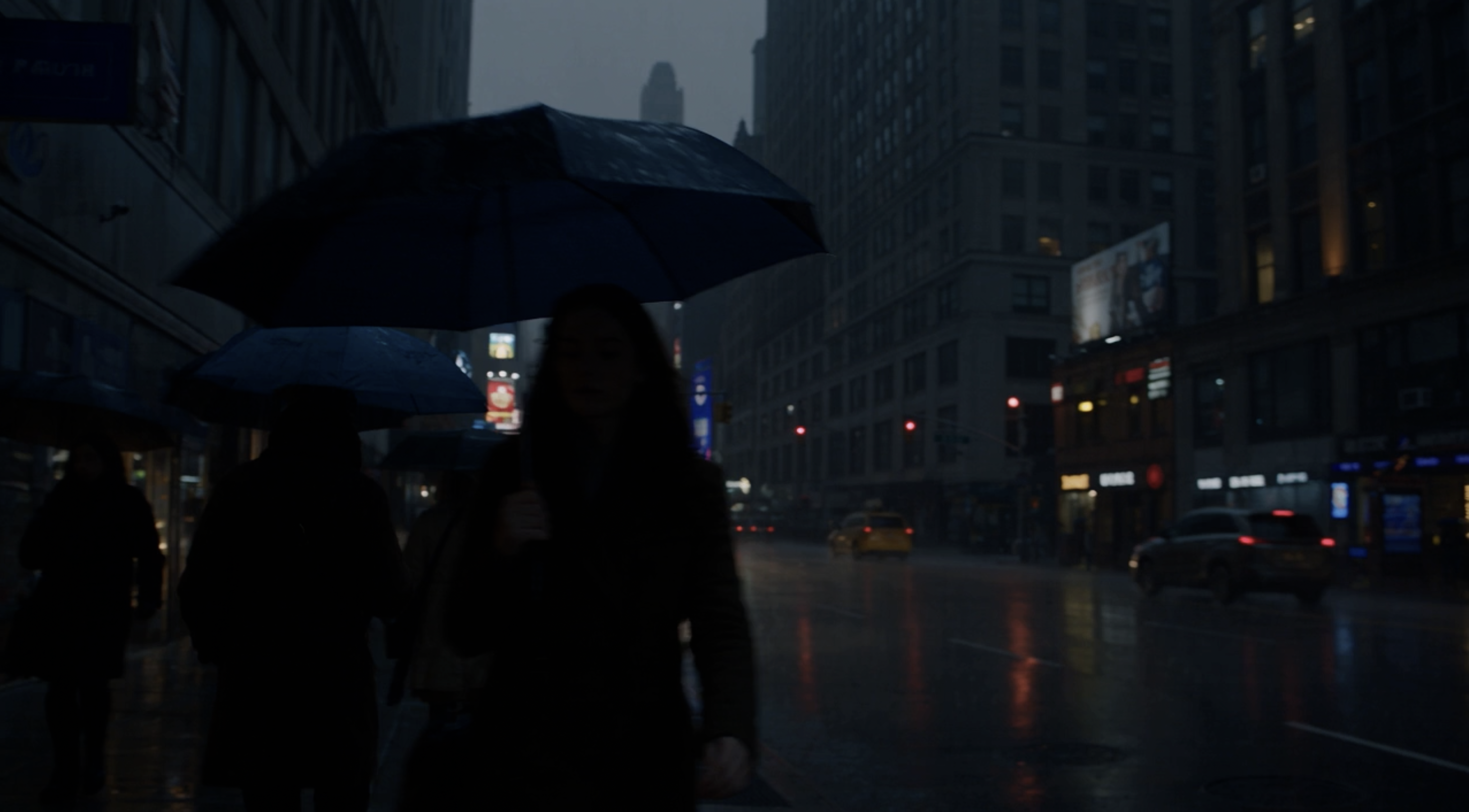 The same rainy city video frame after the username watermark has been removed